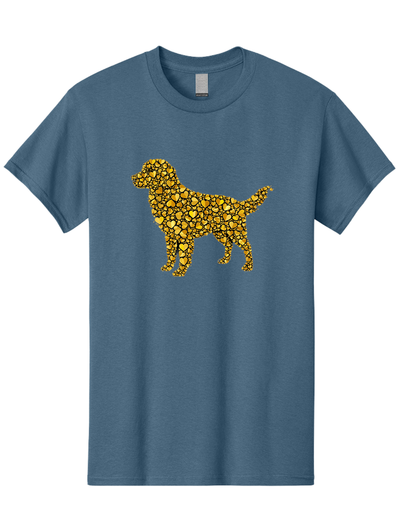 Dog-Golden-Hearts Men'S Graphic Tee, 100% Cotton, Comfortable Casual Summer Wear, Machine Washable, Dog Silhouette, Golden Hearts, Black Outlines, Animal Design, Heart Pattern, Golden Hues, Dog Shape, Heart-Filled Dog Bab860