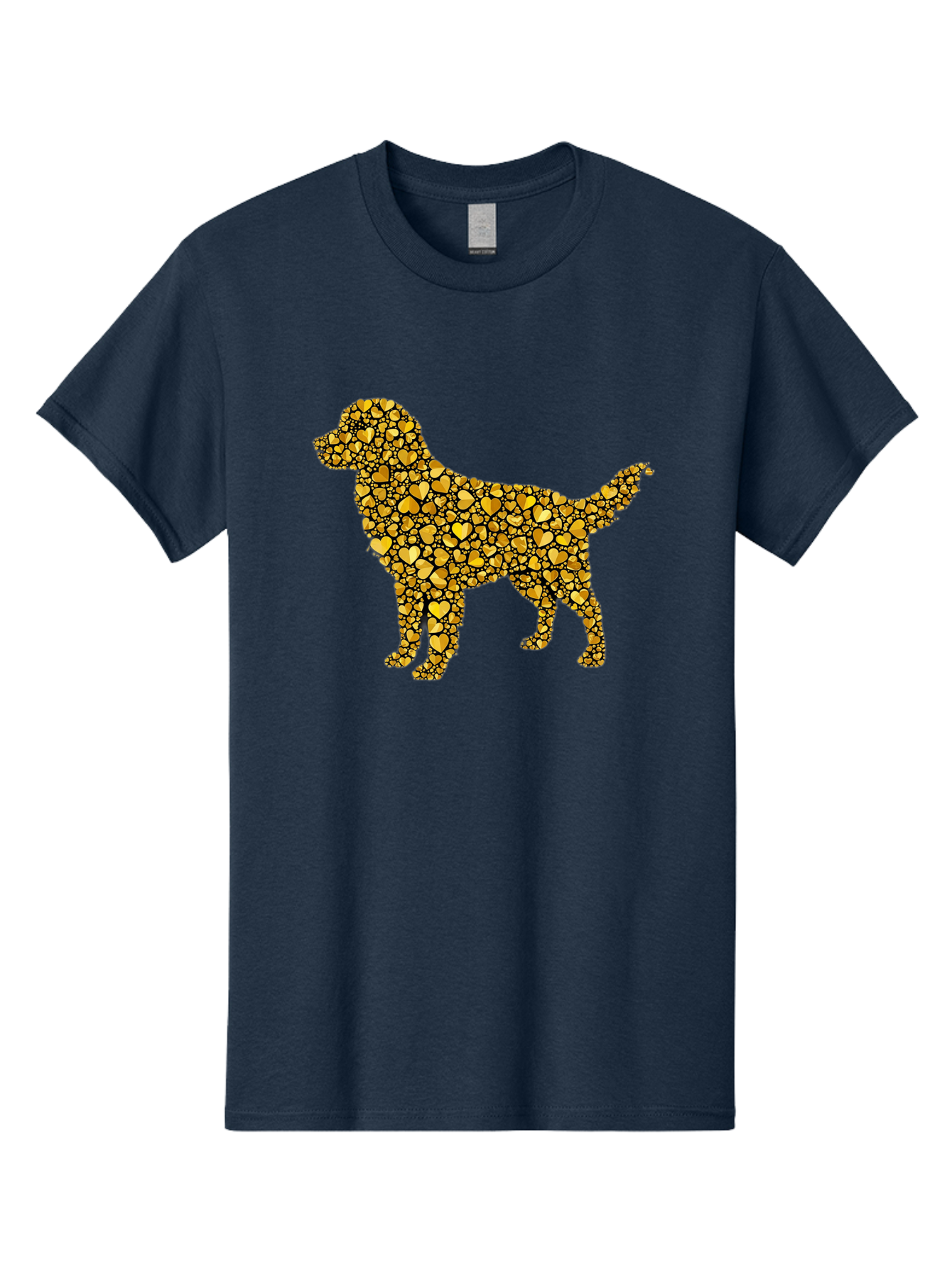 Dog-Golden-Hearts Men'S Graphic Tee, 100% Cotton, Comfortable Casual Summer Wear, Machine Washable, Dog Silhouette, Golden Hearts, Black Outlines, Animal Design, Heart Pattern, Golden Hues, Dog Shape, Heart-Filled Dog Bab860