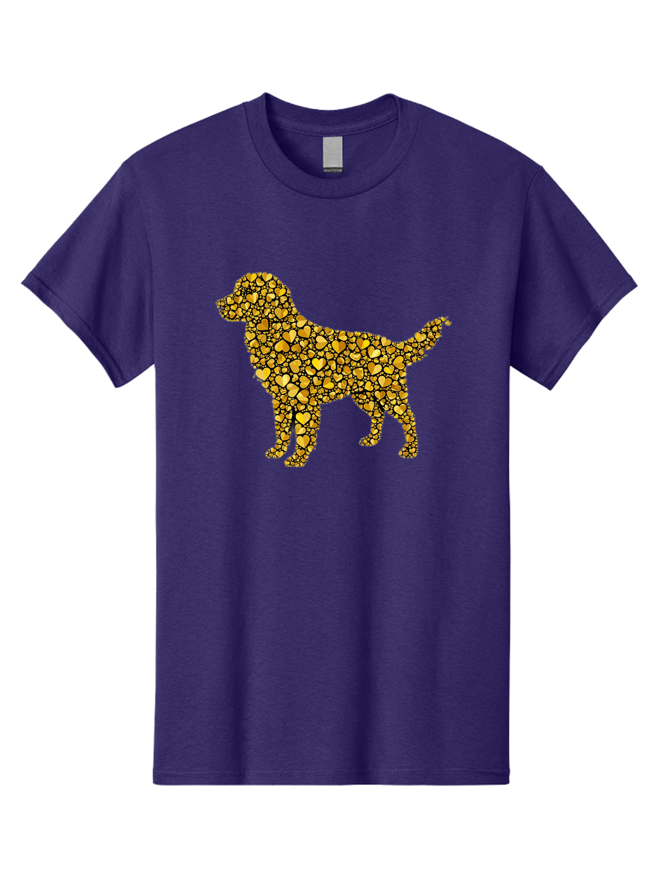 Dog-Golden-Hearts Men'S Graphic Tee, 100% Cotton, Comfortable Casual Summer Wear, Machine Washable, Dog Silhouette, Golden Hearts, Black Outlines, Animal Design, Heart Pattern, Golden Hues, Dog Shape, Heart-Filled Dog Bab860