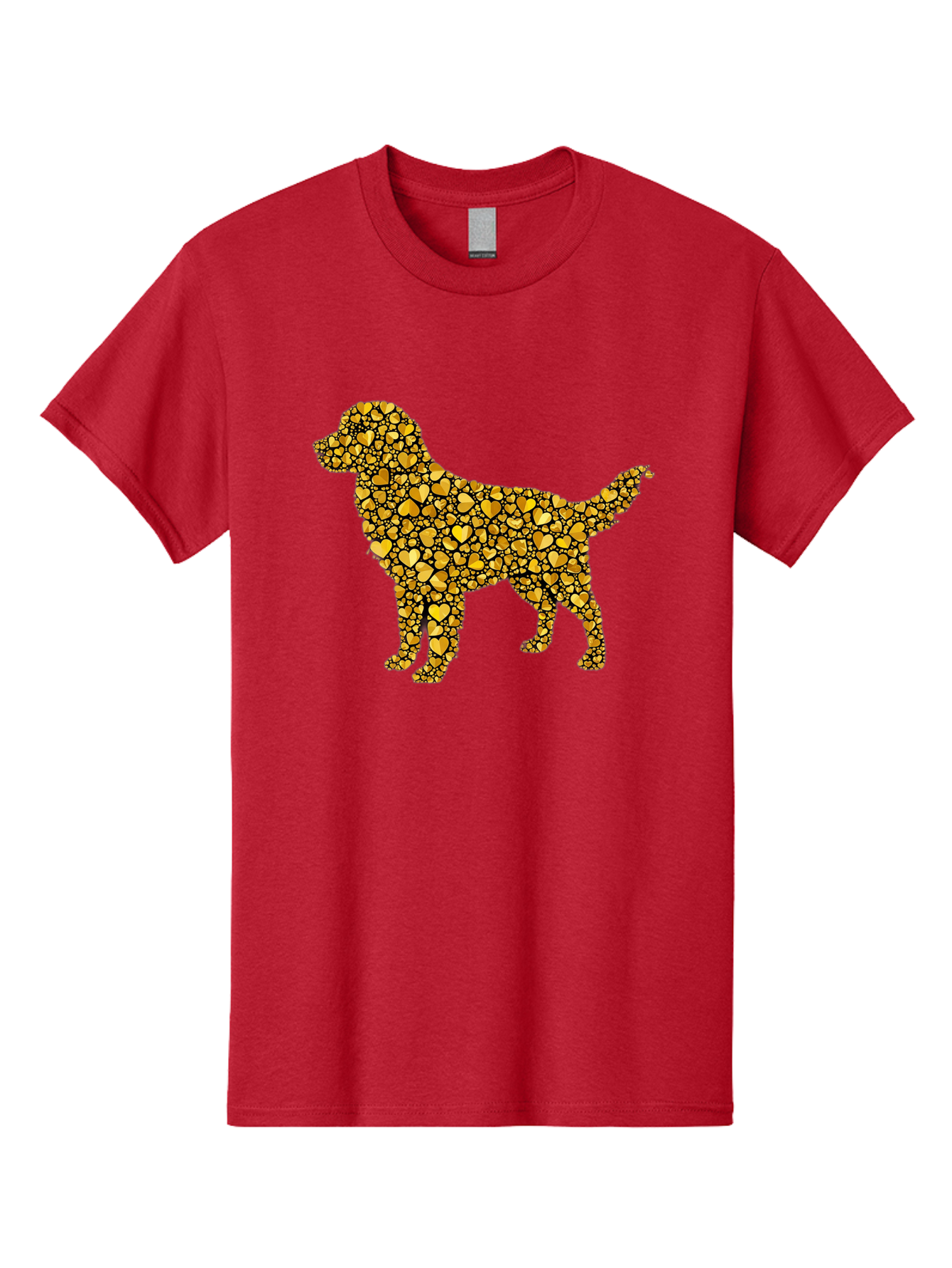 Dog-Golden-Hearts Men'S Graphic Tee, 100% Cotton, Comfortable Casual Summer Wear, Machine Washable, Dog Silhouette, Golden Hearts, Black Outlines, Animal Design, Heart Pattern, Golden Hues, Dog Shape, Heart-Filled Dog Bab860