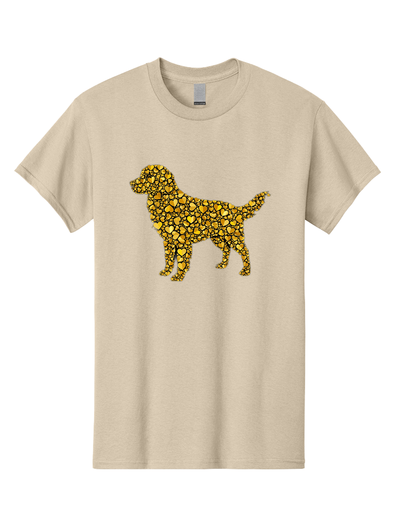 Dog-Golden-Hearts Men'S Graphic Tee, 100% Cotton, Comfortable Casual Summer Wear, Machine Washable, Dog Silhouette, Golden Hearts, Black Outlines, Animal Design, Heart Pattern, Golden Hues, Dog Shape, Heart-Filled Dog Bab860