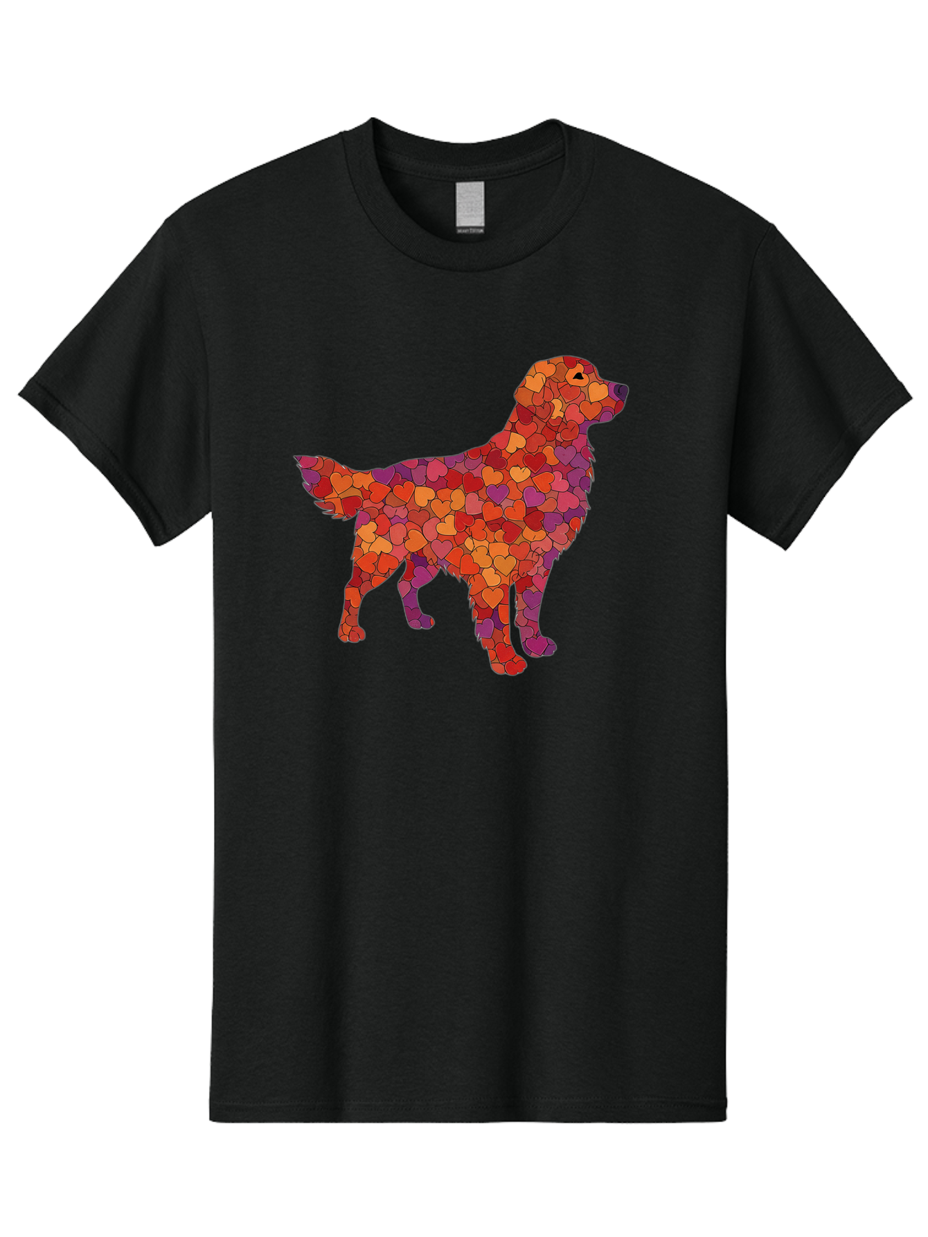 Dog-Mosaic Men'S Graphic Tee, 100% Cotton, Comfortable Casual Summer Wear, Machine Washable, Colorful Dog Silhouette, Heart-Shaped Mosaic, Orange, Red, Purple Hues, Abstract Dog Art, Vibrant Dog Design, Mosaic Art, Heart Pattern, Bab862