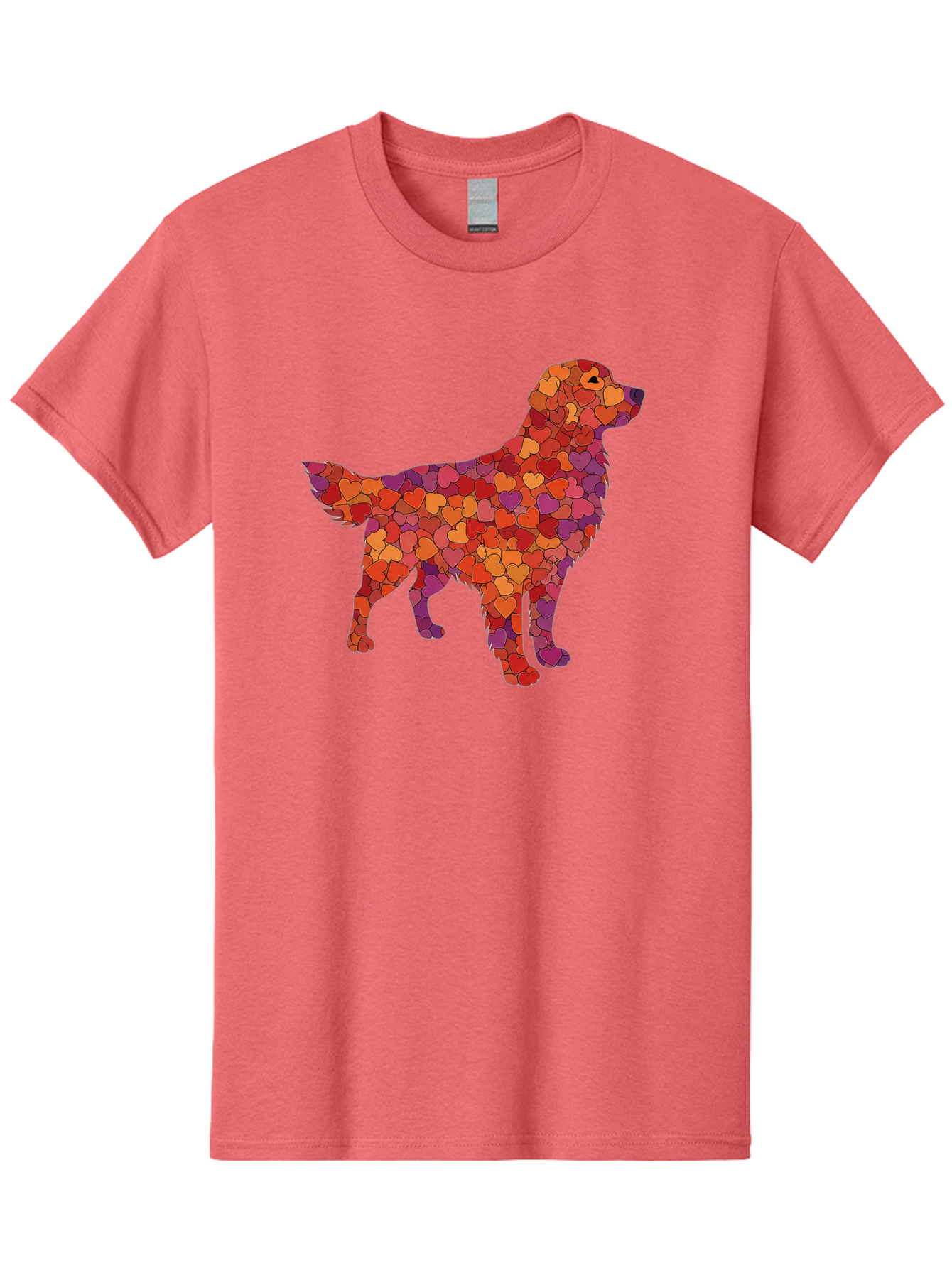 Dog-Mosaic Men'S Graphic Tee, 100% Cotton, Comfortable Casual Summer Wear, Machine Washable, Colorful Dog Silhouette, Heart-Shaped Mosaic, Orange, Red, Purple Hues, Abstract Dog Art, Vibrant Dog Design, Mosaic Art, Heart Pattern, Bab862