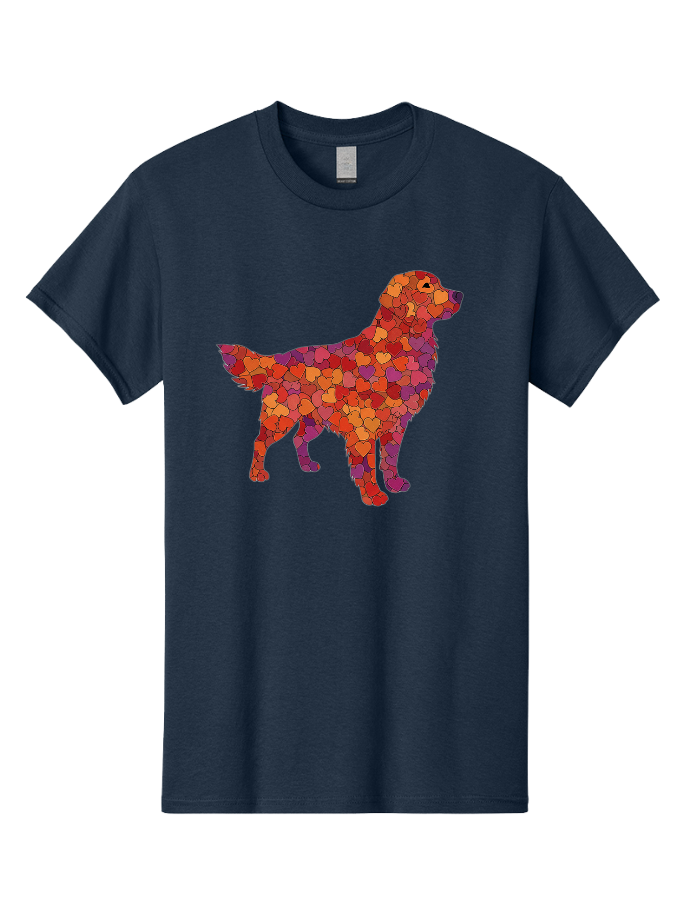 Dog-Mosaic Men'S Graphic Tee, 100% Cotton, Comfortable Casual Summer Wear, Machine Washable, Colorful Dog Silhouette, Heart-Shaped Mosaic, Orange, Red, Purple Hues, Abstract Dog Art, Vibrant Dog Design, Mosaic Art, Heart Pattern, Bab862