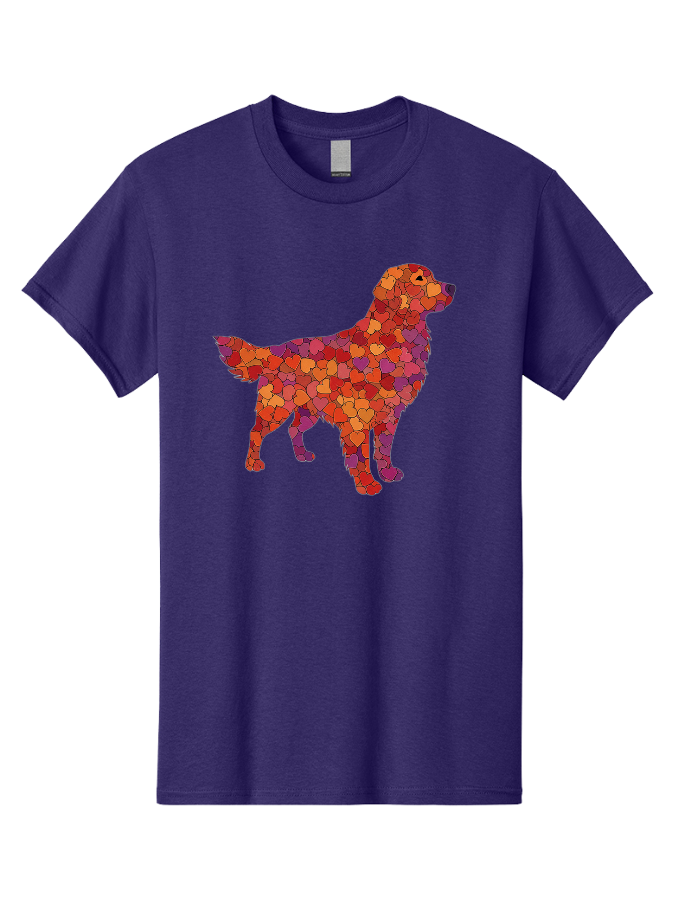 Dog-Mosaic Men'S Graphic Tee, 100% Cotton, Comfortable Casual Summer Wear, Machine Washable, Colorful Dog Silhouette, Heart-Shaped Mosaic, Orange, Red, Purple Hues, Abstract Dog Art, Vibrant Dog Design, Mosaic Art, Heart Pattern, Bab862