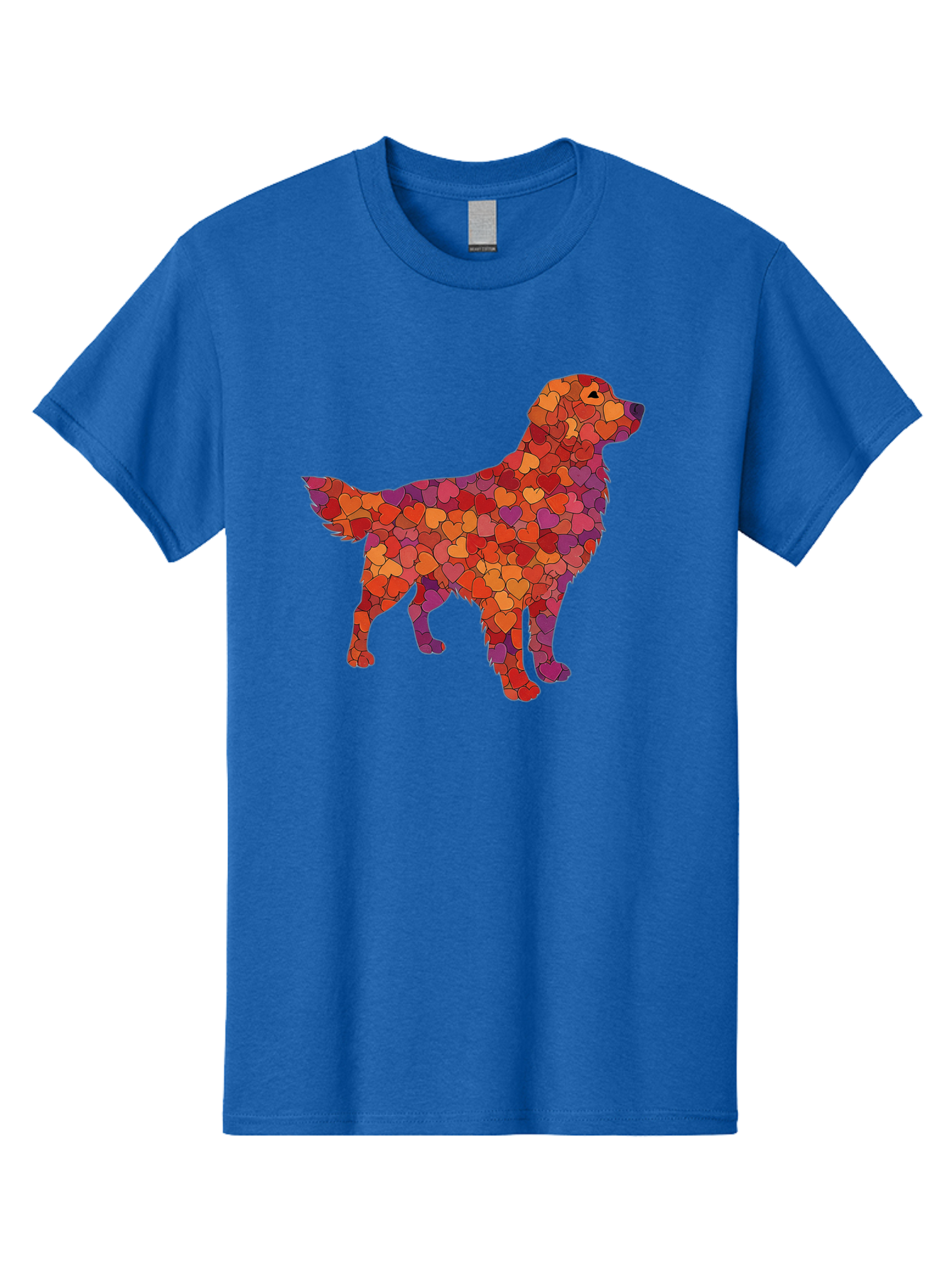 Dog-Mosaic Men'S Graphic Tee, 100% Cotton, Comfortable Casual Summer Wear, Machine Washable, Colorful Dog Silhouette, Heart-Shaped Mosaic, Orange, Red, Purple Hues, Abstract Dog Art, Vibrant Dog Design, Mosaic Art, Heart Pattern, Bab862