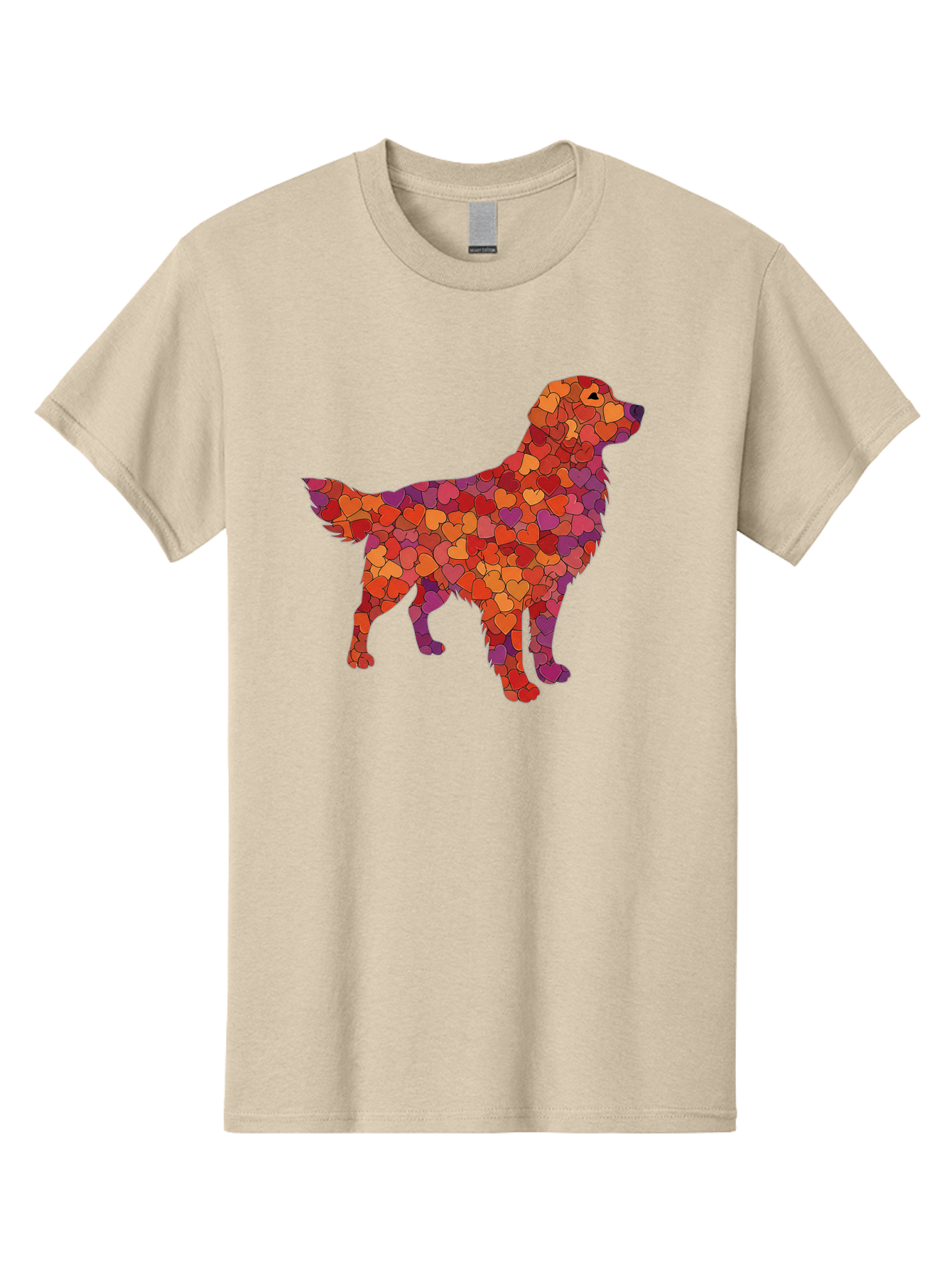 Dog-Mosaic Men'S Graphic Tee, 100% Cotton, Comfortable Casual Summer Wear, Machine Washable, Colorful Dog Silhouette, Heart-Shaped Mosaic, Orange, Red, Purple Hues, Abstract Dog Art, Vibrant Dog Design, Mosaic Art, Heart Pattern, Bab862