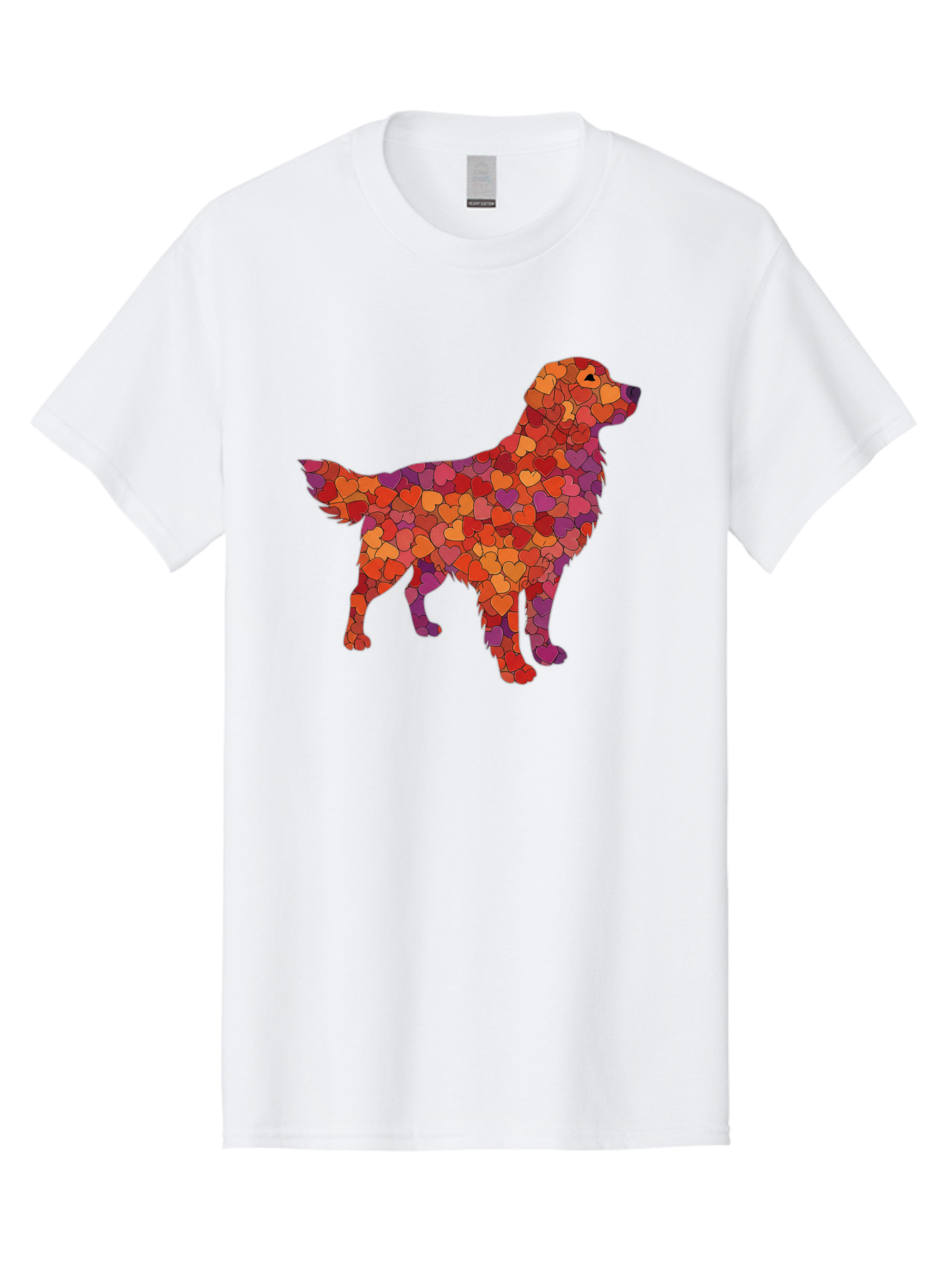 Dog-Mosaic Men'S Graphic Tee, 100% Cotton, Comfortable Casual Summer Wear, Machine Washable, Colorful Dog Silhouette, Heart-Shaped Mosaic, Orange, Red, Purple Hues, Abstract Dog Art, Vibrant Dog Design, Mosaic Art, Heart Pattern, Bab862