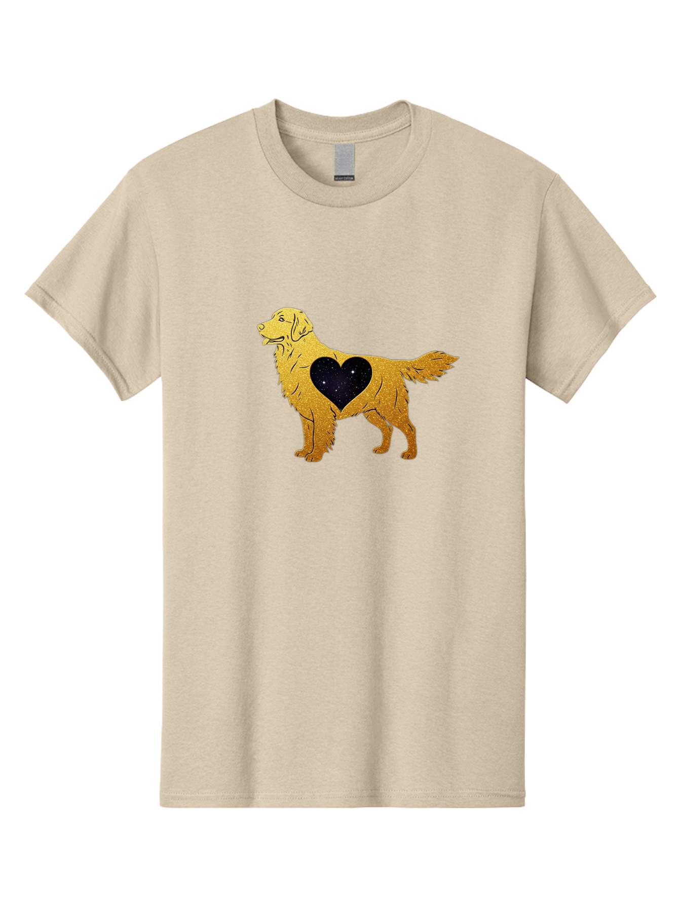 Dog-With-Galaxy-Heart Men'S Graphic Tee, 100% Cotton, Comfortable Casual Summer Wear, Machine Washable, Golden Retriever Illustration, Galaxy Heart, Starry Night, Dog Love, Furry Friend, Stylized Artwork, Canine Charm, Celestial Theme, Bab864