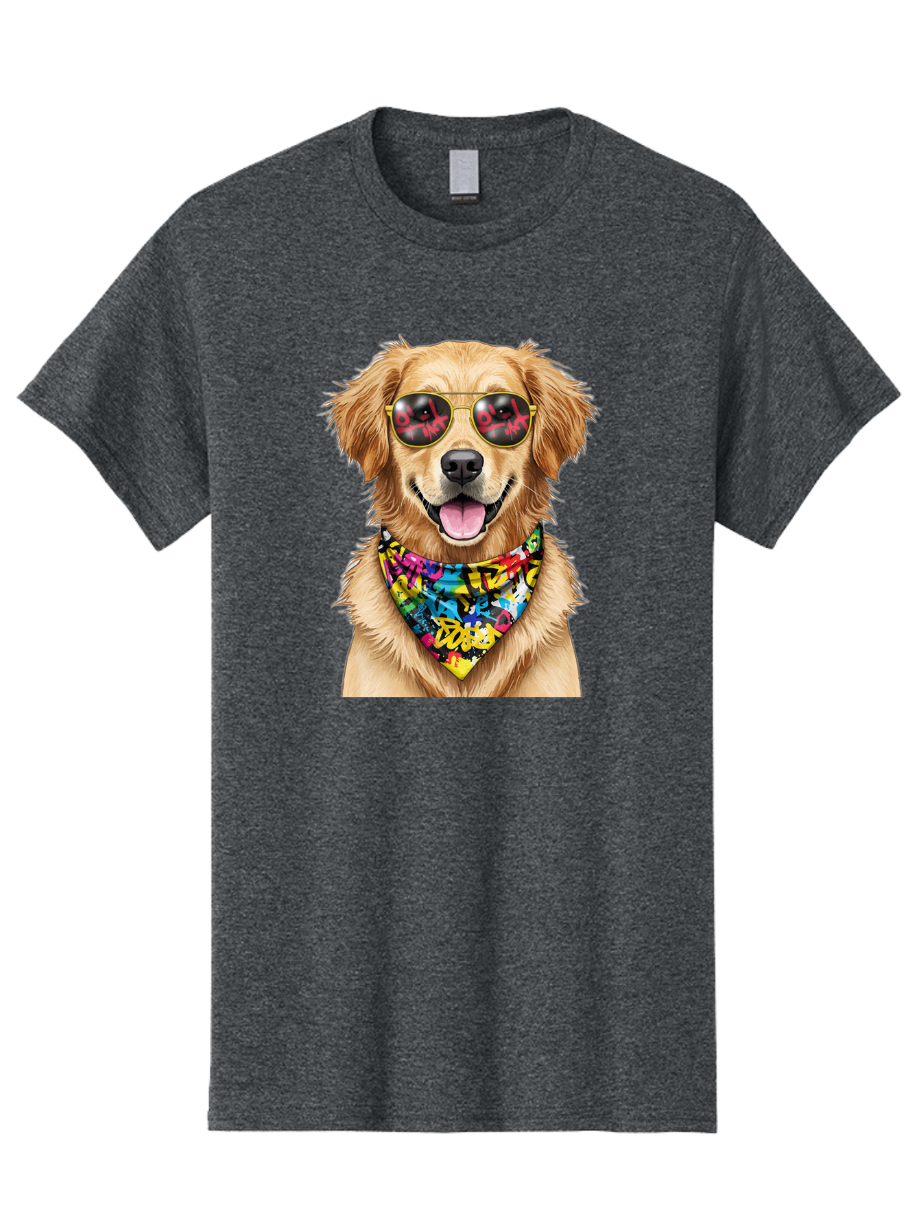 Dog Men'S Graphic Tee, 100% Cotton, Comfortable Casual Summer Wear, Machine Washable, Golden Retriever, Dog Wearing Sunglasses, Colorful Bandana, Dog Collar, Trendy Dog, Cool Canine, Fun Pet, Vibrant Accessories, Hipster Dog, Stylish Pup Bab865