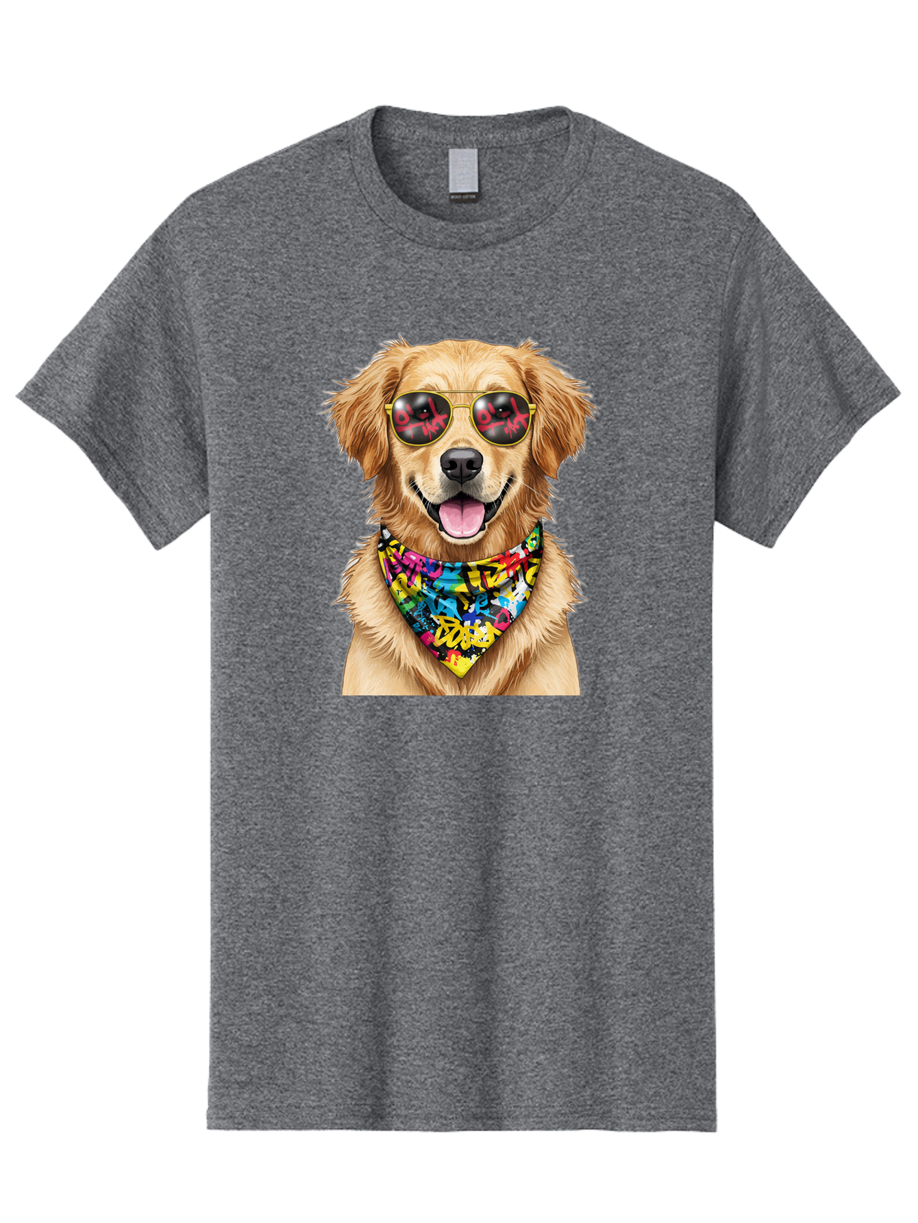 Dog Men'S Graphic Tee, 100% Cotton, Comfortable Casual Summer Wear, Machine Washable, Golden Retriever, Dog Wearing Sunglasses, Colorful Bandana, Dog Collar, Trendy Dog, Cool Canine, Fun Pet, Vibrant Accessories, Hipster Dog, Stylish Pup Bab865