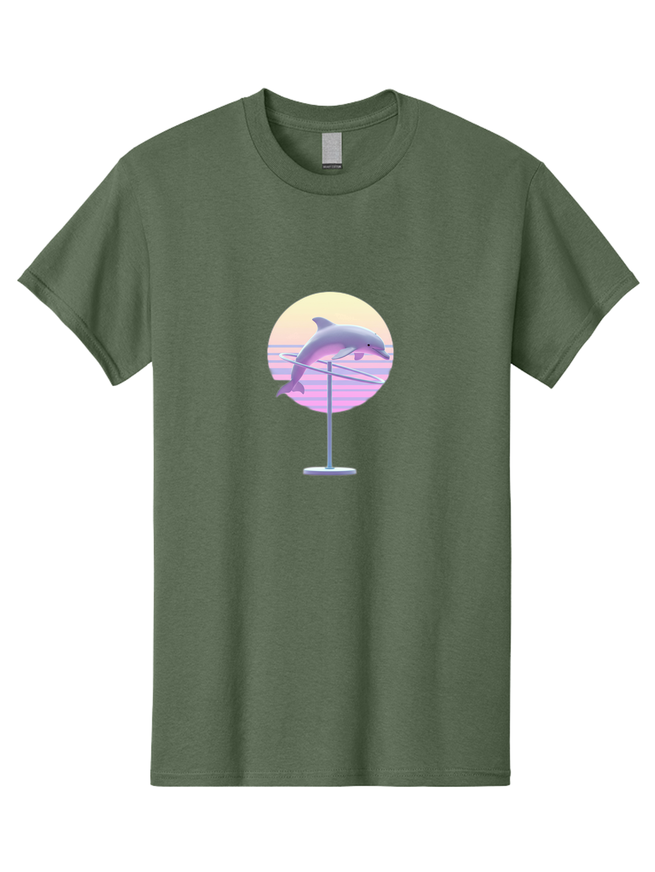 Dolphin-Spin-Art Men'S Graphic Tee, 100% Cotton, Comfortable Casual Summer Wear, Machine Washable, Dolphin Leaping, Ocean Scenery, Pastel Colors, Abstract Art, Surrealism, 3D Illustration, Creative Design, Modern Artwork, Minimalist Style, Bab866