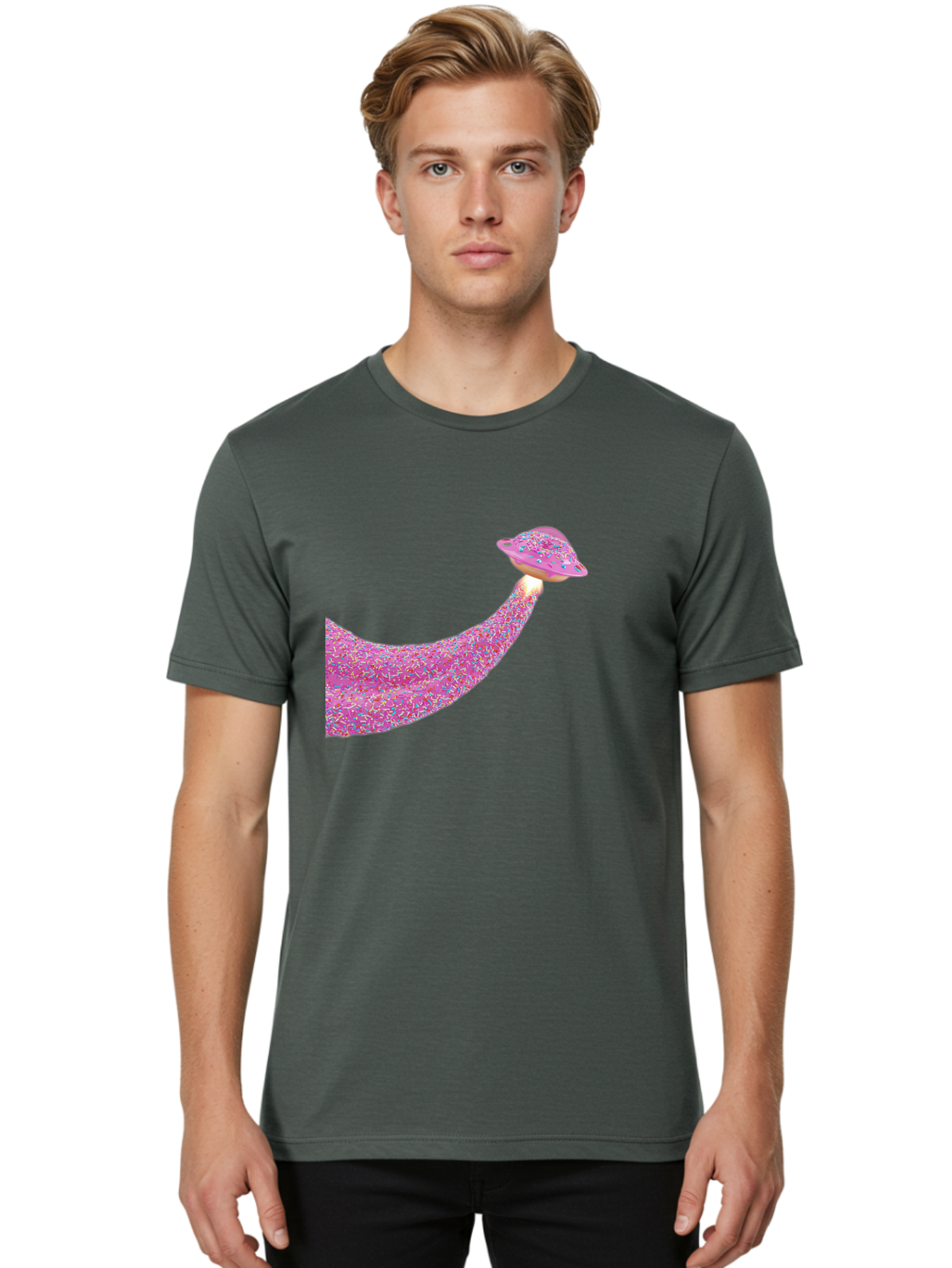 Donut-Banana Men'S Graphic Tee, 100% Cotton, Comfortable Casual Summer Wear, Machine Washable, Donut Topped Banana, Sprinkles On Banana, Sweet Treats, Colorful Dessert, Whimsical Design, Fun Illustration, Pastel Colors, Playful Art, Bab867