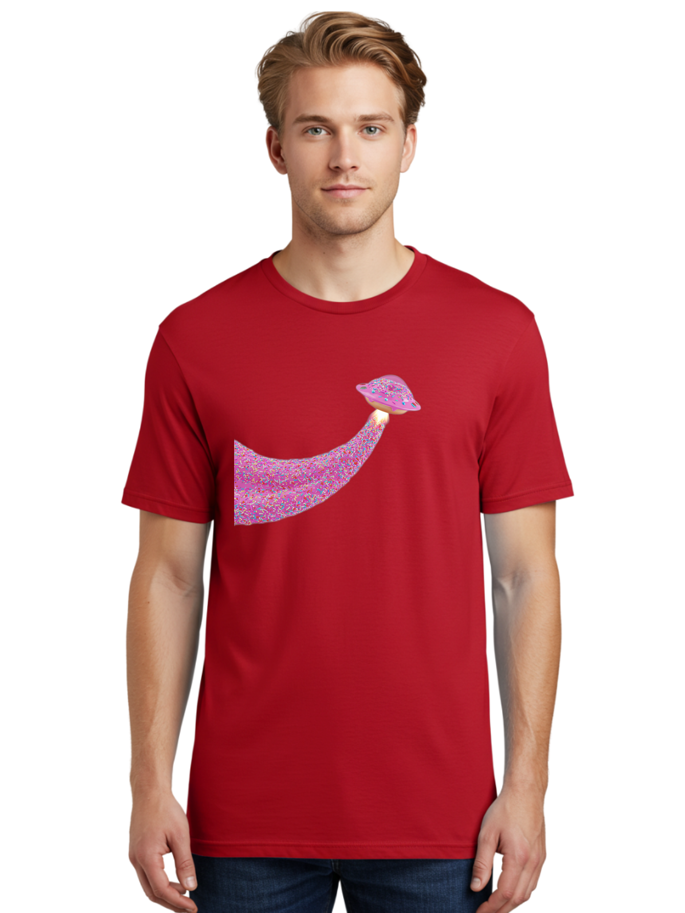 Donut-Banana Men'S Graphic Tee, 100% Cotton, Comfortable Casual Summer Wear, Machine Washable, Donut Topped Banana, Sprinkles On Banana, Sweet Treats, Colorful Dessert, Whimsical Design, Fun Illustration, Pastel Colors, Playful Art, Bab867