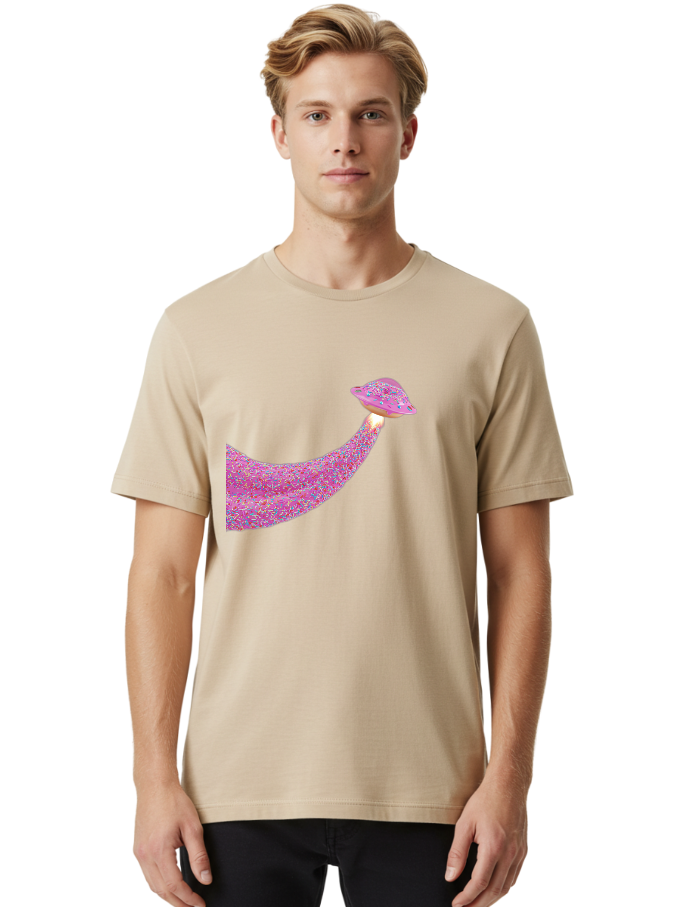 Donut-Banana Men'S Graphic Tee, 100% Cotton, Comfortable Casual Summer Wear, Machine Washable, Donut Topped Banana, Sprinkles On Banana, Sweet Treats, Colorful Dessert, Whimsical Design, Fun Illustration, Pastel Colors, Playful Art, Bab867