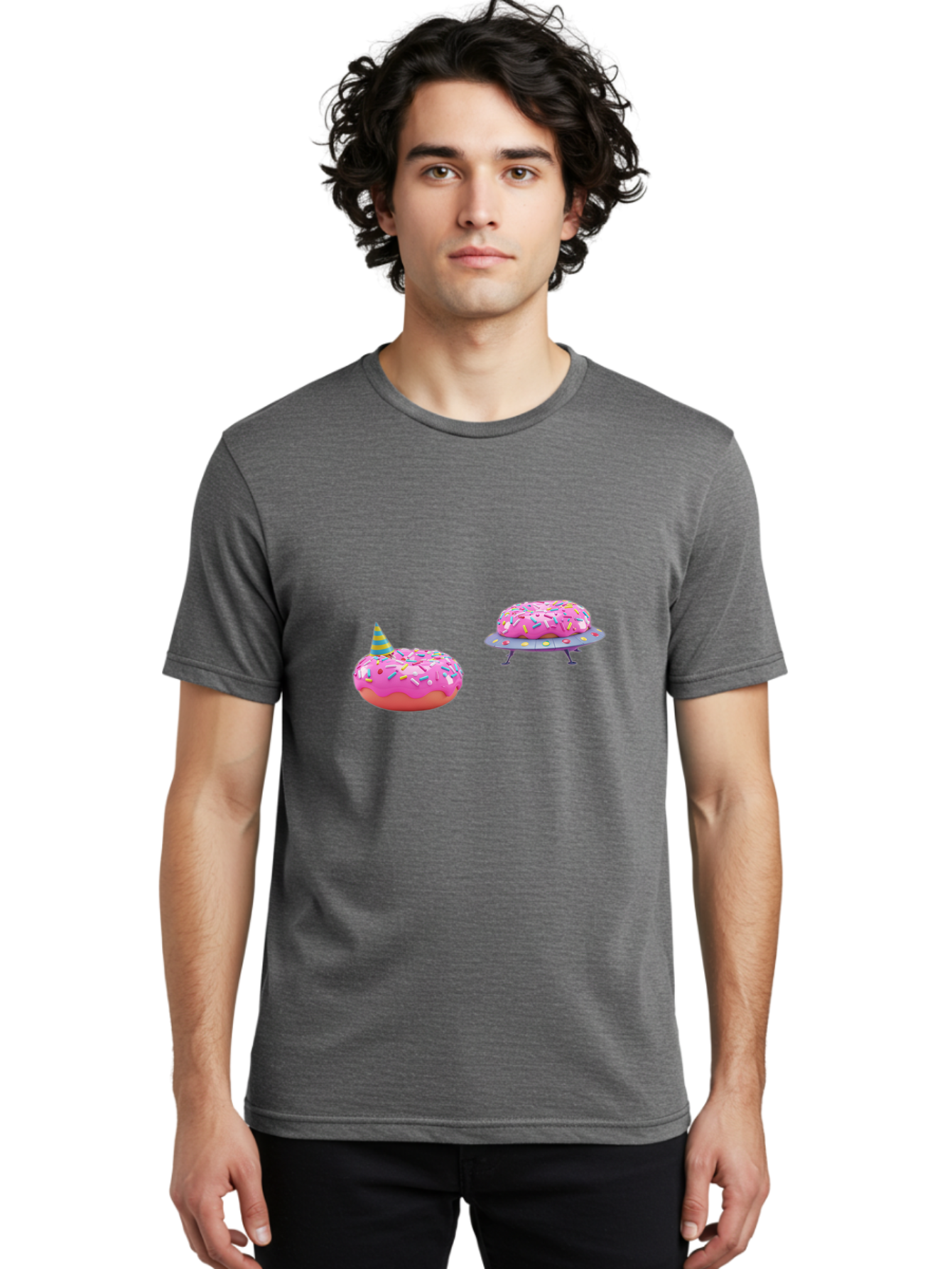 Donut-Party Men'S Graphic Tee, 100% Cotton, Comfortable Casual Summer Wear, Machine Washable, Pink Donut Inflatables, Donut Shaped Pool Floats, Colorful Sprinkles, Party Hat, Whimsical Decor, Fun Accessories, Retro Style, Summer Vibes Bab869