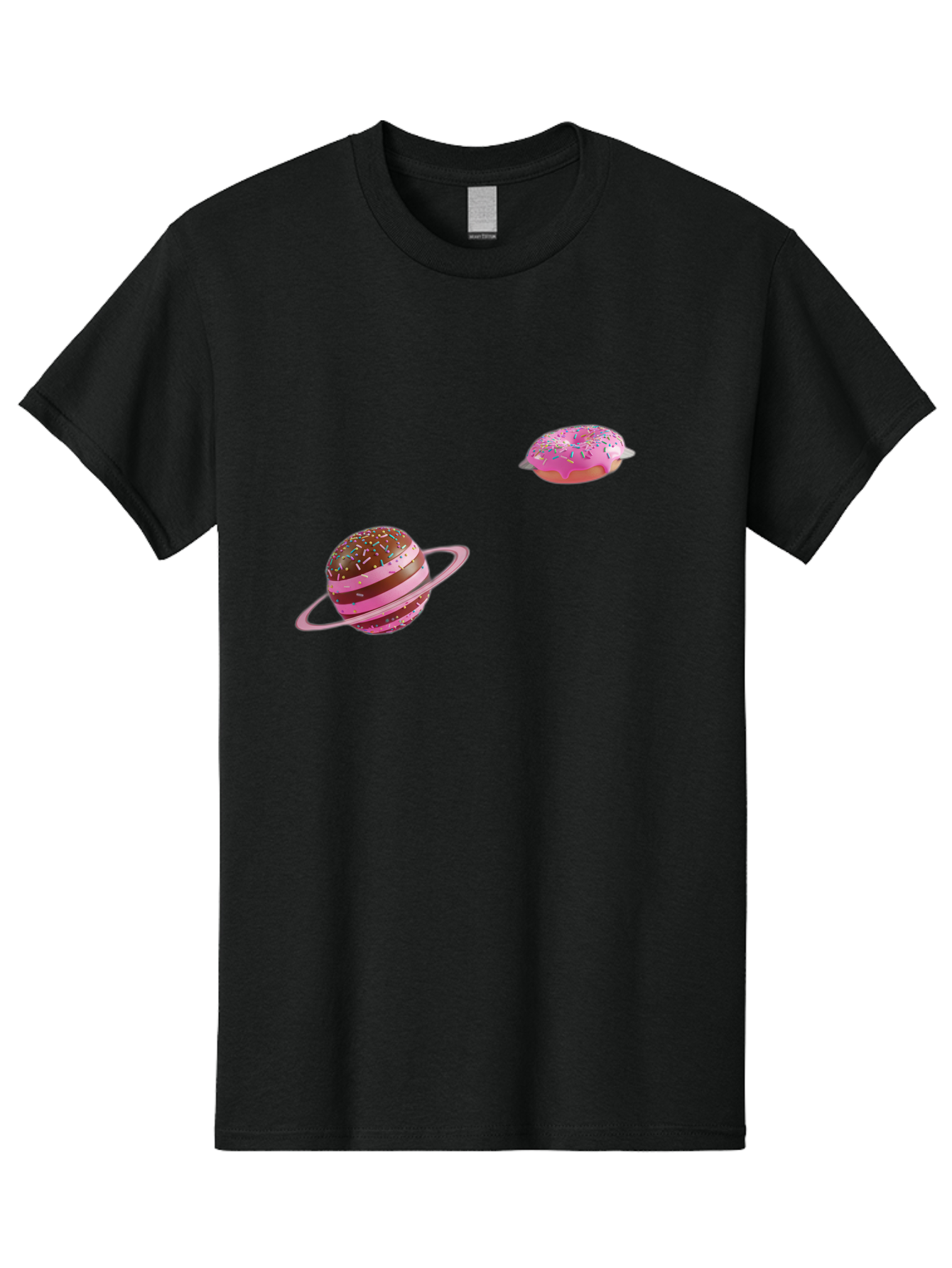 Donut-Planets Men'S Graphic Tee, 100% Cotton, Comfortable Casual Summer Wear, Machine Washable, Donut With Sprinkles, Planet With Ring, Pink Frosting, Chocolate Donut, Sprinkle Donut, Donut Planet, Fantasy Dessert, Sweet Treat, Bab870