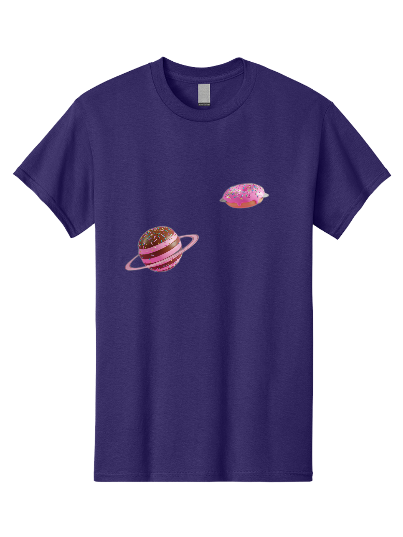 Donut-Planets Men'S Graphic Tee, 100% Cotton, Comfortable Casual Summer Wear, Machine Washable, Donut With Sprinkles, Planet With Ring, Pink Frosting, Chocolate Donut, Sprinkle Donut, Donut Planet, Fantasy Dessert, Sweet Treat, Bab870