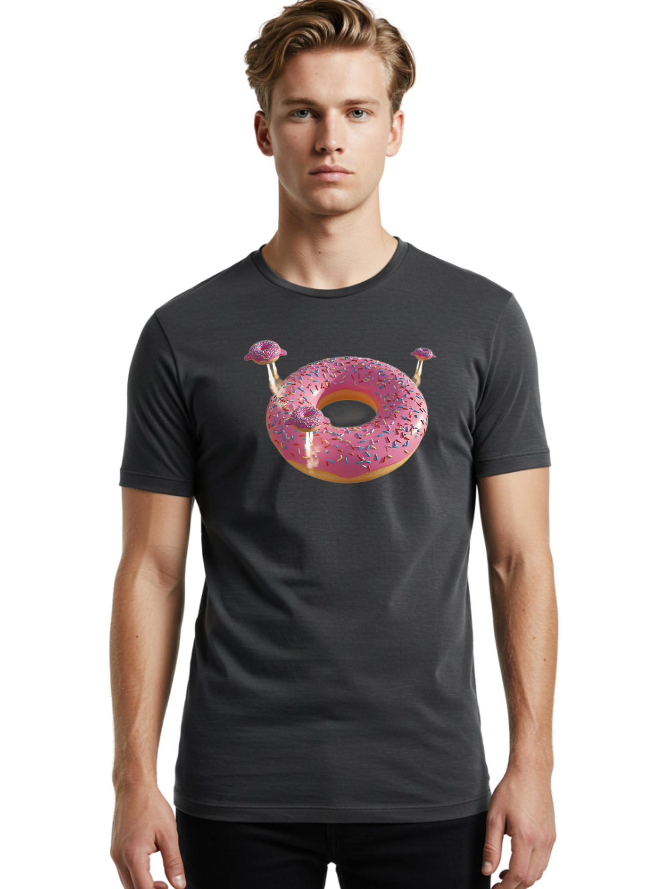Donut-Pool-Float Men'S Graphic Tee, 100% Cotton, Comfortable Casual Summer Wear, Machine Washable, Pink Donut With Sprinkles, Donut Pool Float, Summer Vibes, Pastel Colors, Fun In The Sun, Colorful Sprinkles, Playful Design, Bab871