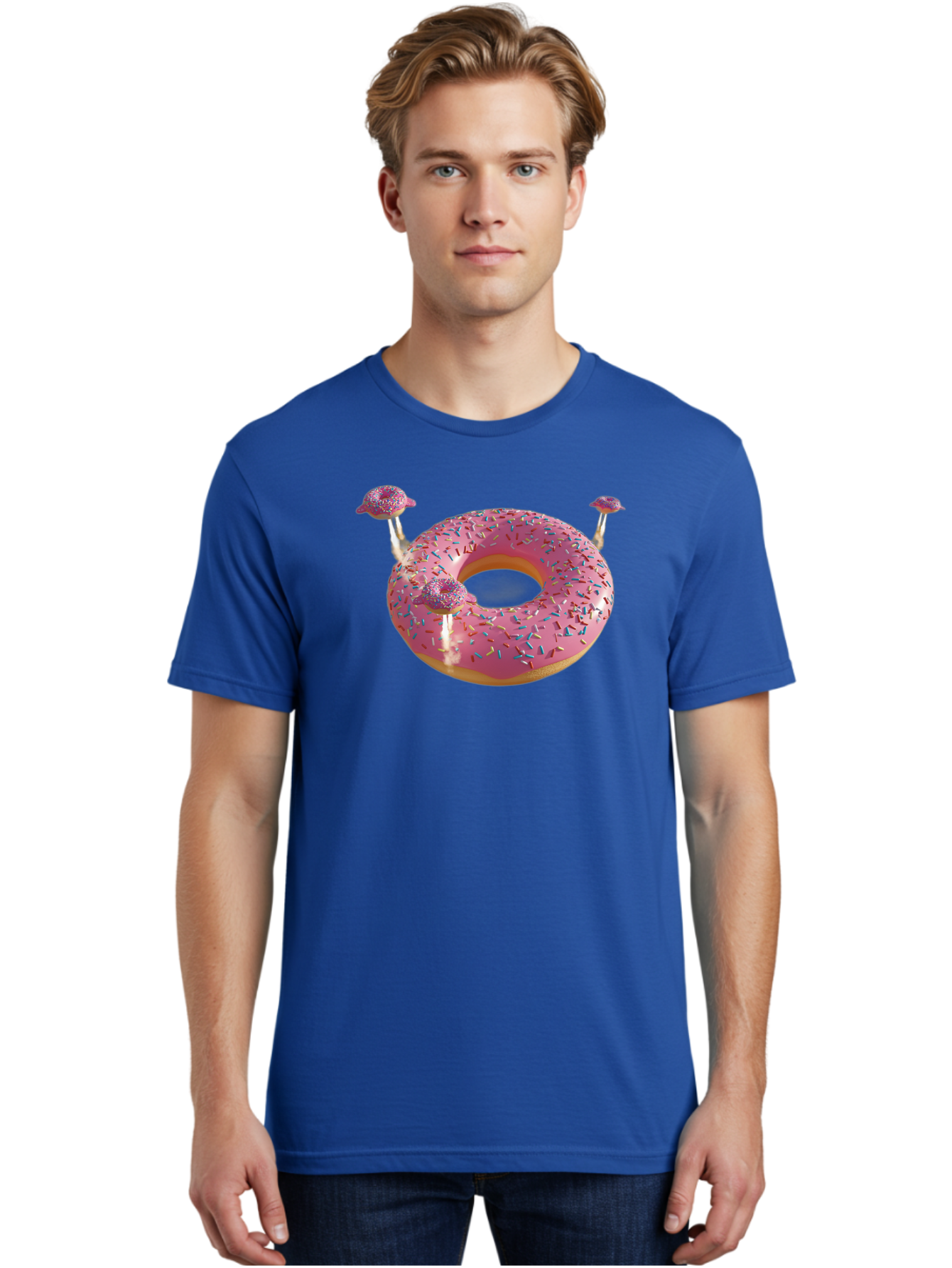 Donut-Pool-Float Men'S Graphic Tee, 100% Cotton, Comfortable Casual Summer Wear, Machine Washable, Pink Donut With Sprinkles, Donut Pool Float, Summer Vibes, Pastel Colors, Fun In The Sun, Colorful Sprinkles, Playful Design, Bab871