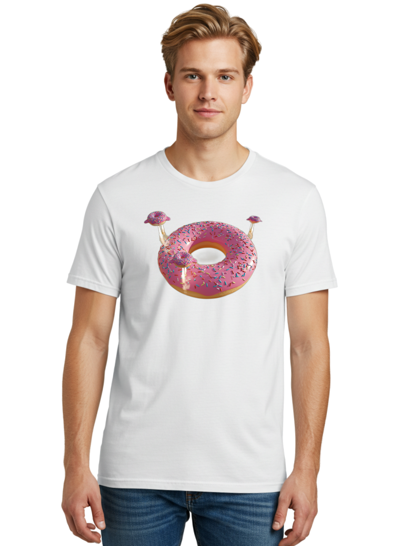 Donut-Pool-Float Men'S Graphic Tee, 100% Cotton, Comfortable Casual Summer Wear, Machine Washable, Pink Donut With Sprinkles, Donut Pool Float, Summer Vibes, Pastel Colors, Fun In The Sun, Colorful Sprinkles, Playful Design, Bab871