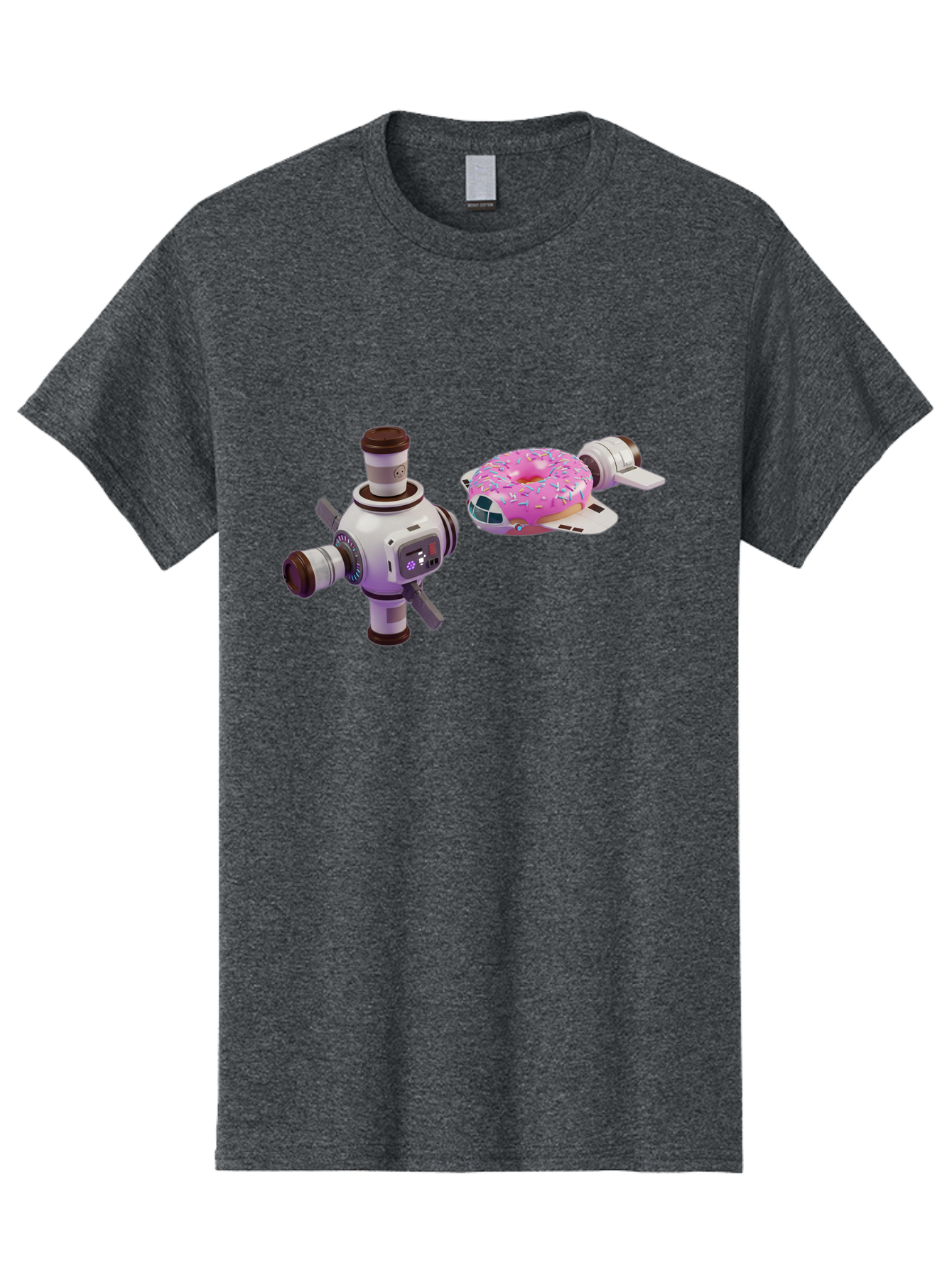 Donut-Spacecraft Men'S Graphic Tee, 100% Cotton, Comfortable Casual Summer Wear, Machine Washable, Donut Spaceship, Flying Saucer, Pink Frosted Donut, Sprinkles, Cartoon Style, Alien Spacecraft, Sci-Fi, Whimsical, Playful, Futuristic, Bab872