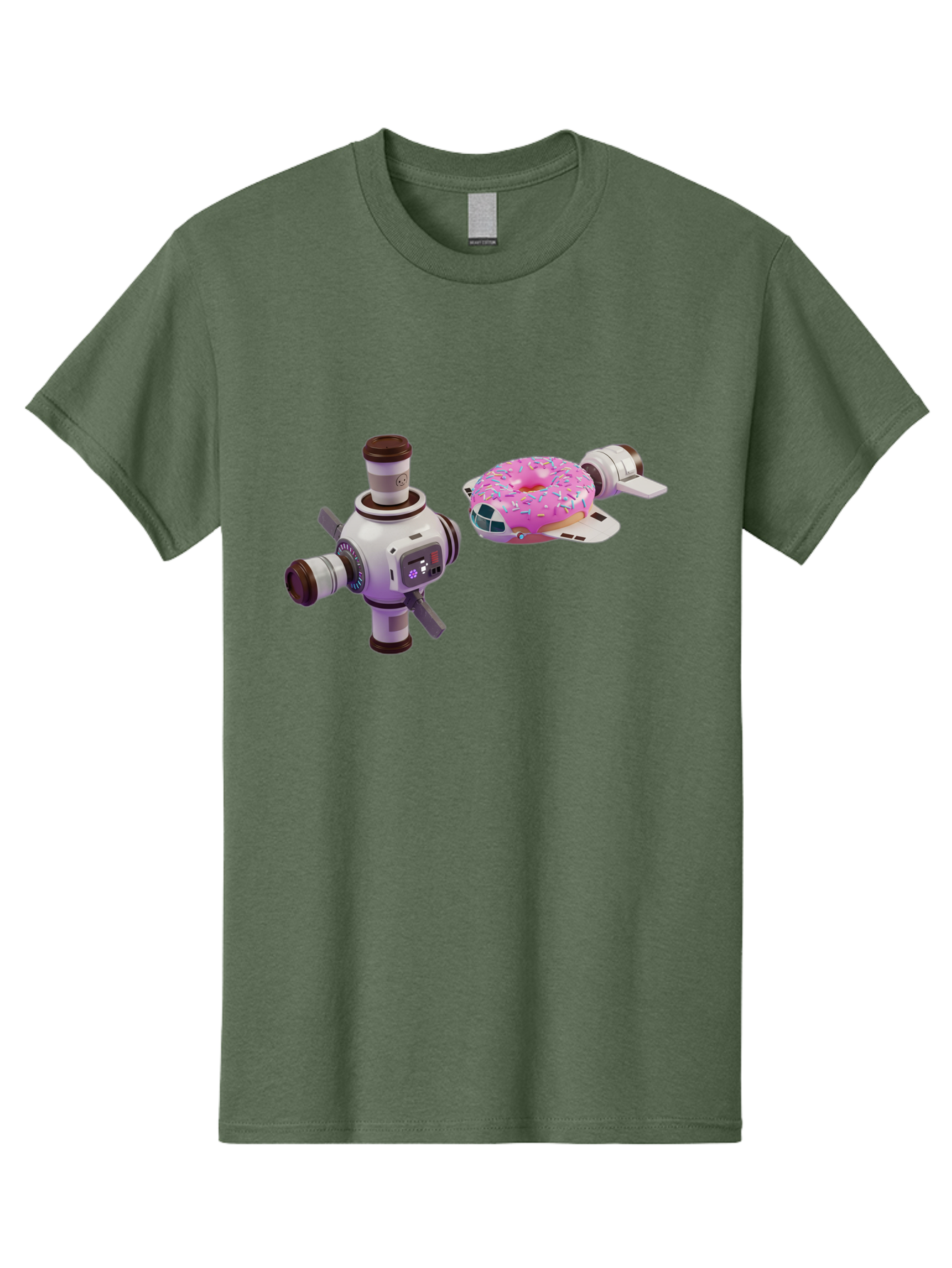 Donut-Spacecraft Men'S Graphic Tee, 100% Cotton, Comfortable Casual Summer Wear, Machine Washable, Donut Spaceship, Flying Saucer, Pink Frosted Donut, Sprinkles, Cartoon Style, Alien Spacecraft, Sci-Fi, Whimsical, Playful, Futuristic, Bab872
