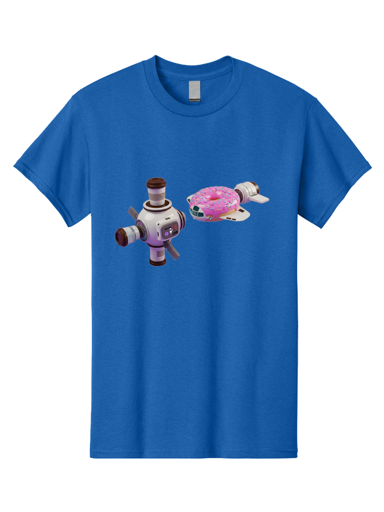 Donut-Spacecraft Men'S Graphic Tee, 100% Cotton, Comfortable Casual Summer Wear, Machine Washable, Donut Spaceship, Flying Saucer, Pink Frosted Donut, Sprinkles, Cartoon Style, Alien Spacecraft, Sci-Fi, Whimsical, Playful, Futuristic, Bab872