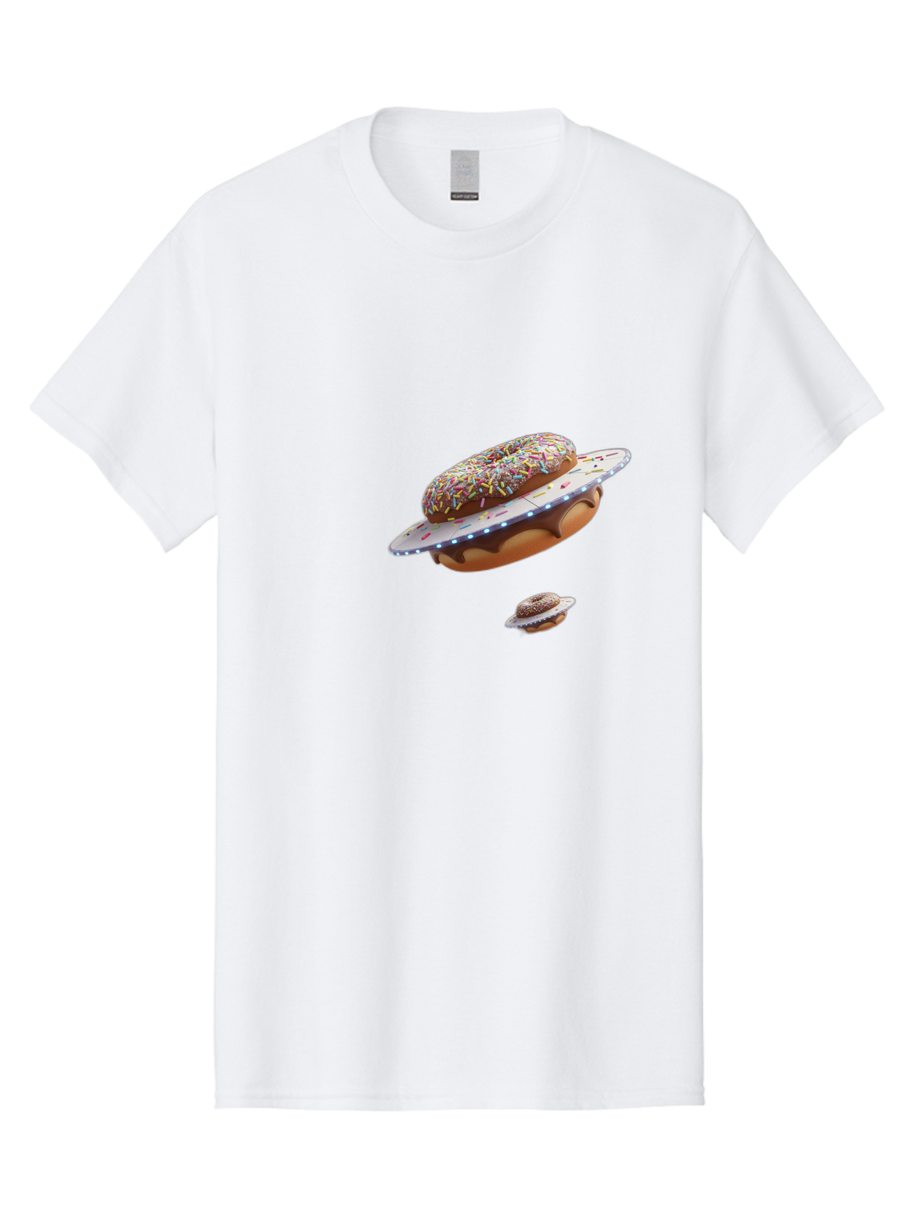 Donut-Ufo-2 Men'S Graphic Tee, 100% Cotton, Comfortable Casual Summer Wear, Machine Washable, Donut Ufo, Sprinkles, Colorful Treats, Flying Donuts, Sweet Galaxy, Whimsical Dessert, Digital Art, Creative Design, Fun Food Bab874