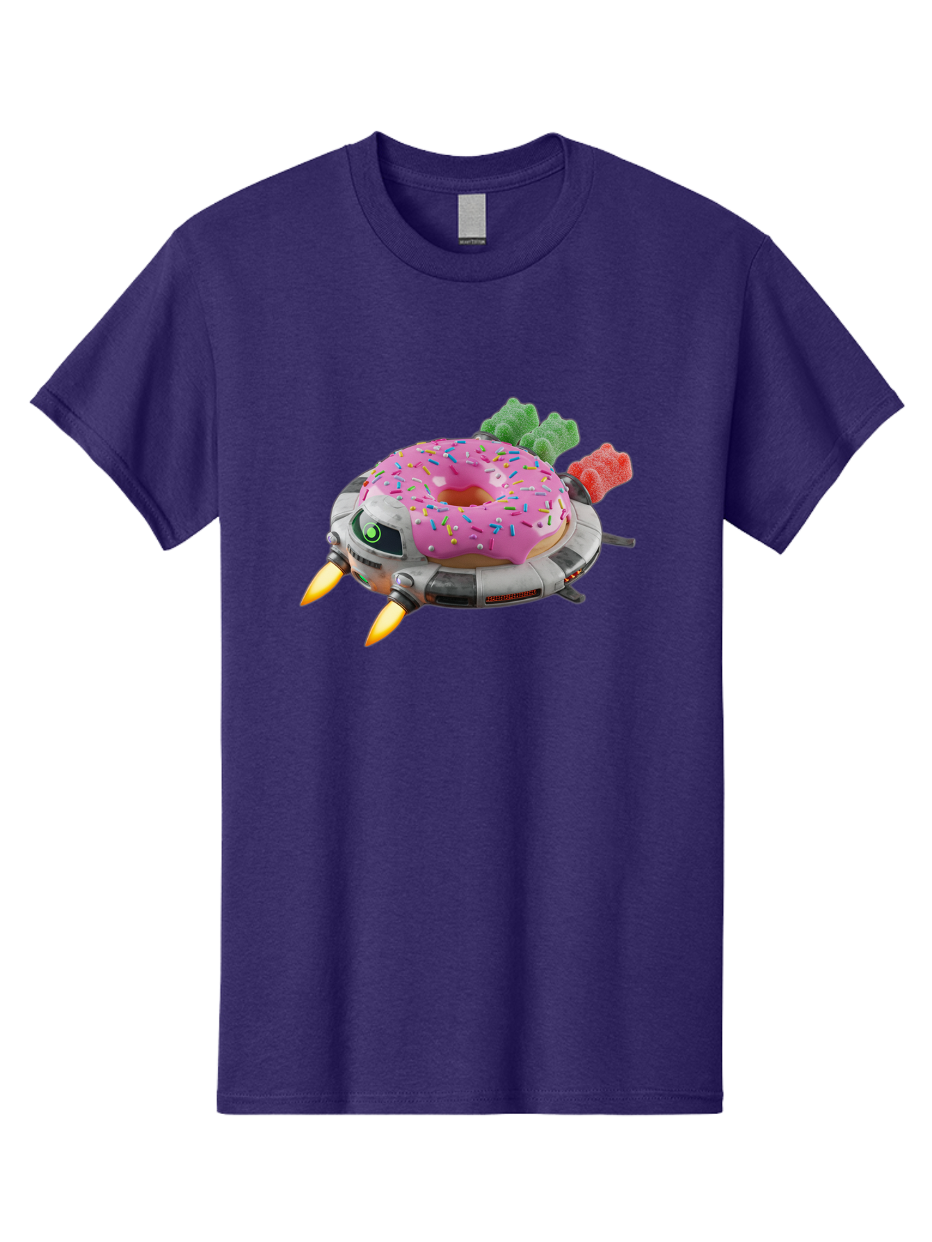 Donut-Ufo Men'S Graphic Tee, 100% Cotton, Comfortable Casual Summer Wear, Machine Washable, Pink Frosted Donut With Sprinkles, Ufo, Robotic Eyes, Gummy Bears, Futuristic, Candy, Sweet Treats, Digital Art, Cartoon Style, Whimsical, Fantastical Bab875