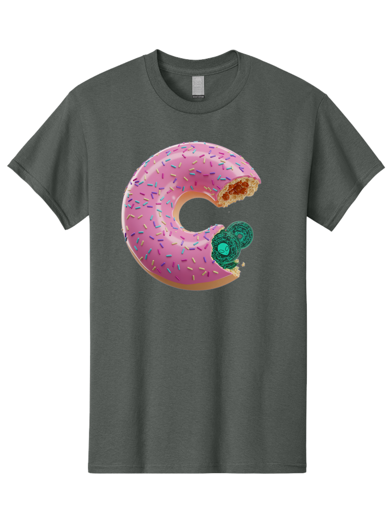 Donut-With-Bitcoin-Bite Men'S Graphic Tee, 100% Cotton, Comfortable Casual Summer Wear, Machine Washable, Pink Donut, Donut With Jelly Filling, Jelly Donut, Donut With Sprinkles, Bitten Donut, Donut Treat, Sweet Pastry, Dessert Food Bab876
