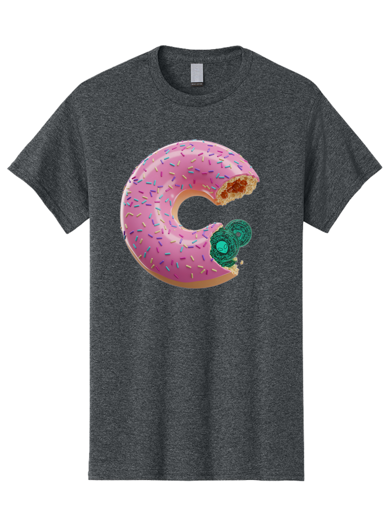 Donut-With-Bitcoin-Bite Men'S Graphic Tee, 100% Cotton, Comfortable Casual Summer Wear, Machine Washable, Pink Donut, Donut With Jelly Filling, Jelly Donut, Donut With Sprinkles, Bitten Donut, Donut Treat, Sweet Pastry, Dessert Food Bab876