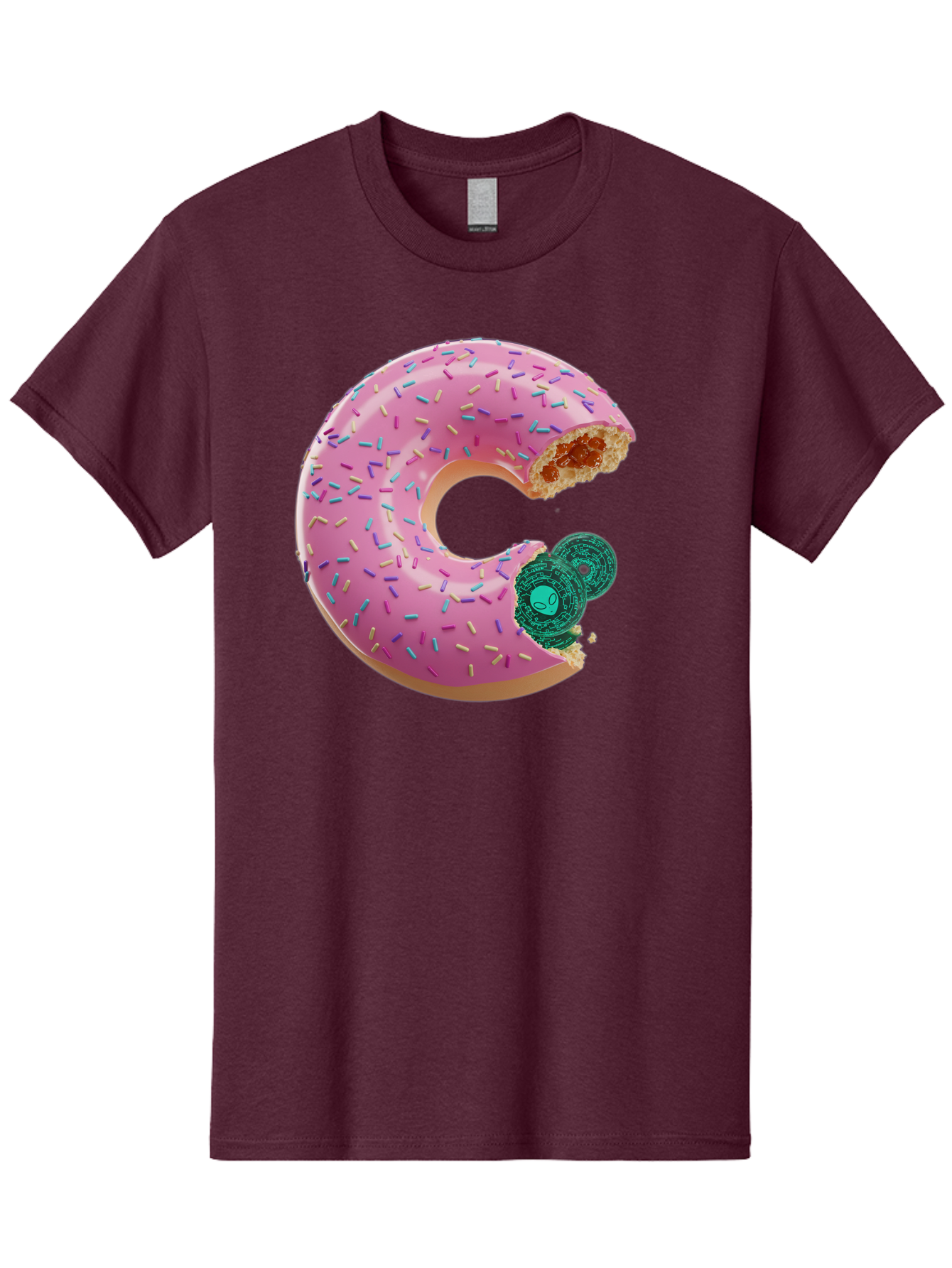 Donut-With-Bitcoin-Bite Men'S Graphic Tee, 100% Cotton, Comfortable Casual Summer Wear, Machine Washable, Pink Donut, Donut With Jelly Filling, Jelly Donut, Donut With Sprinkles, Bitten Donut, Donut Treat, Sweet Pastry, Dessert Food Bab876