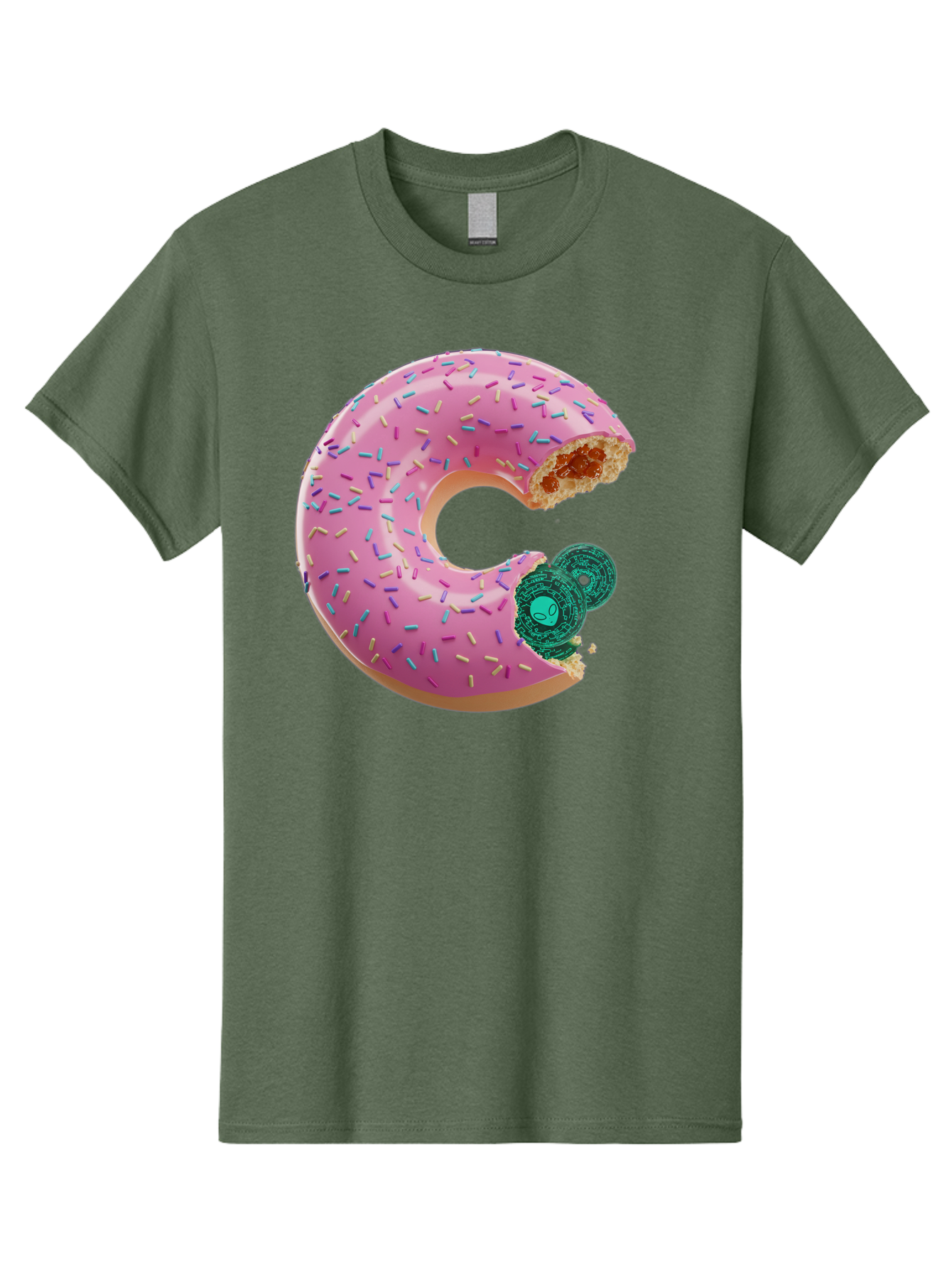 Donut-With-Bitcoin-Bite Men'S Graphic Tee, 100% Cotton, Comfortable Casual Summer Wear, Machine Washable, Pink Donut, Donut With Jelly Filling, Jelly Donut, Donut With Sprinkles, Bitten Donut, Donut Treat, Sweet Pastry, Dessert Food Bab876
