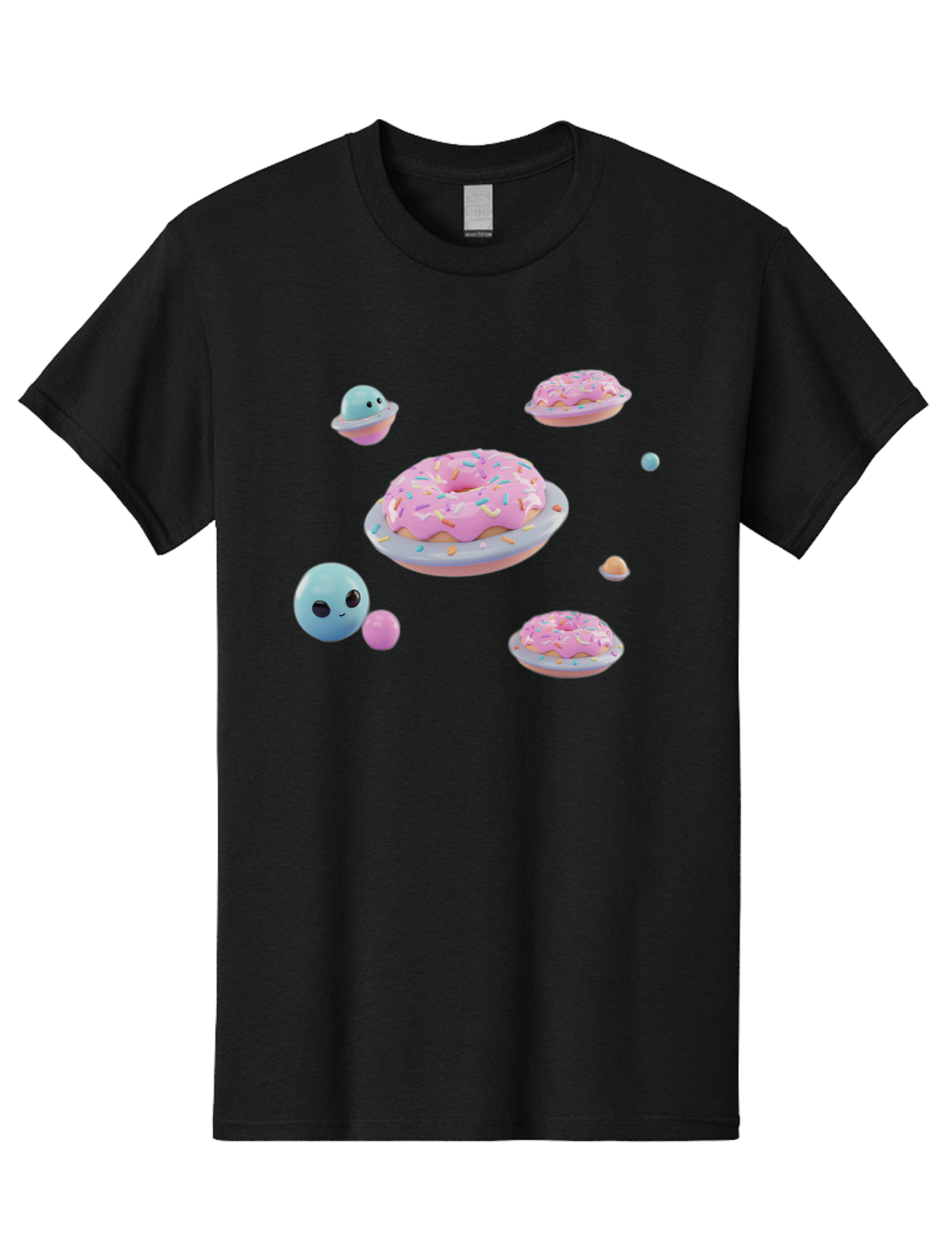 Donuts-And-Space-Creatures Men'S Graphic Tee, 100% Cotton, Comfortable Casual Summer Wear, Machine Washable, Colorful Donuts, Pink Frosting, Rainbow Sprinkles, Cute Slimes, Pastel Colors, Whimsical Design, Playful Treat, Sweet Delight, Bab877