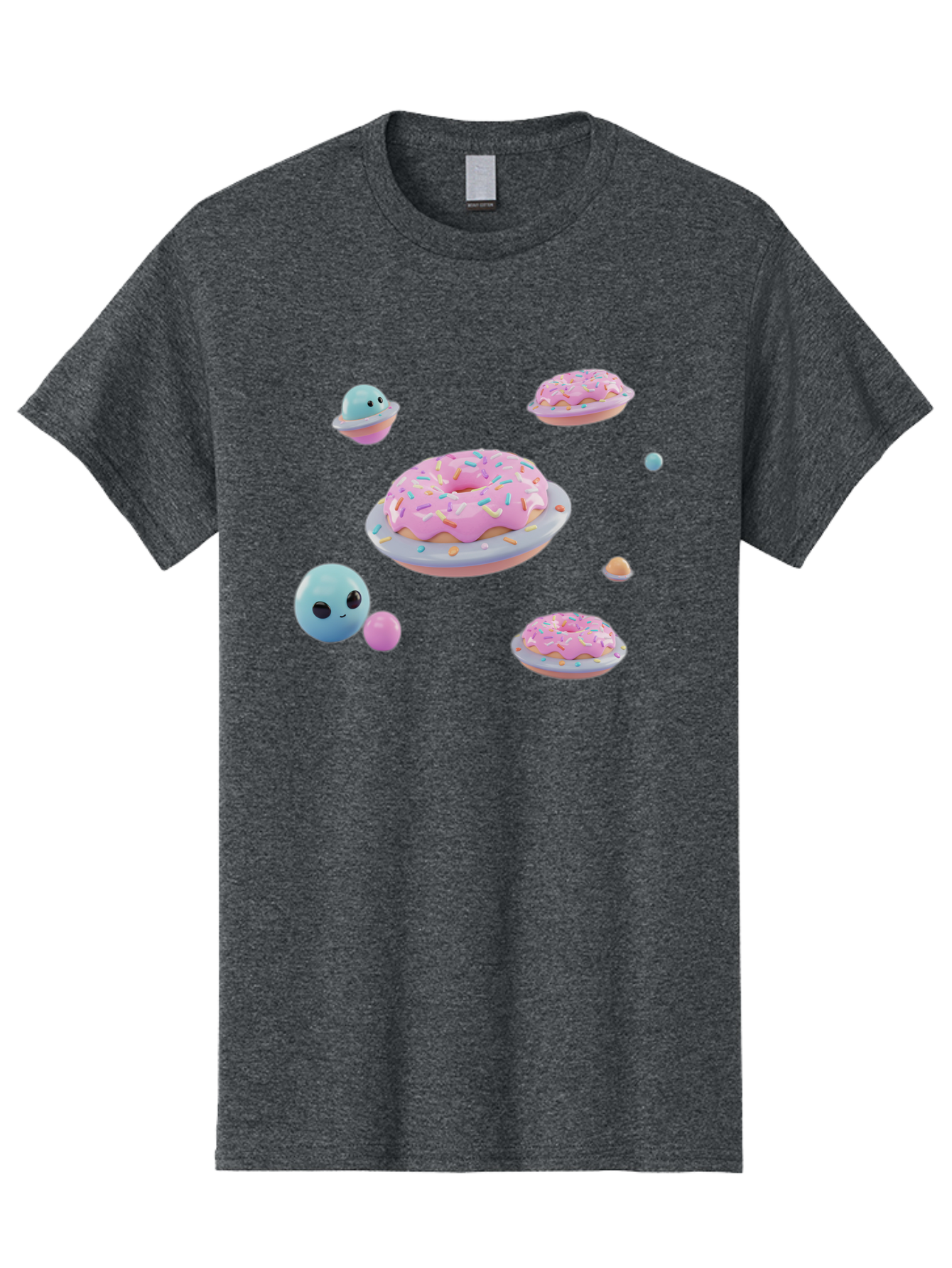 Donuts-And-Space-Creatures Men'S Graphic Tee, 100% Cotton, Comfortable Casual Summer Wear, Machine Washable, Colorful Donuts, Pink Frosting, Rainbow Sprinkles, Cute Slimes, Pastel Colors, Whimsical Design, Playful Treat, Sweet Delight, Bab877