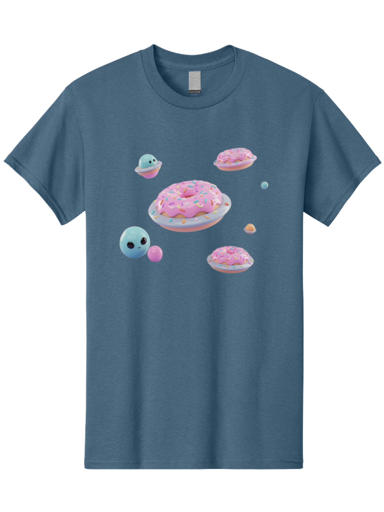 Donuts-And-Space-Creatures Men'S Graphic Tee, 100% Cotton, Comfortable Casual Summer Wear, Machine Washable, Colorful Donuts, Pink Frosting, Rainbow Sprinkles, Cute Slimes, Pastel Colors, Whimsical Design, Playful Treat, Sweet Delight, Bab877