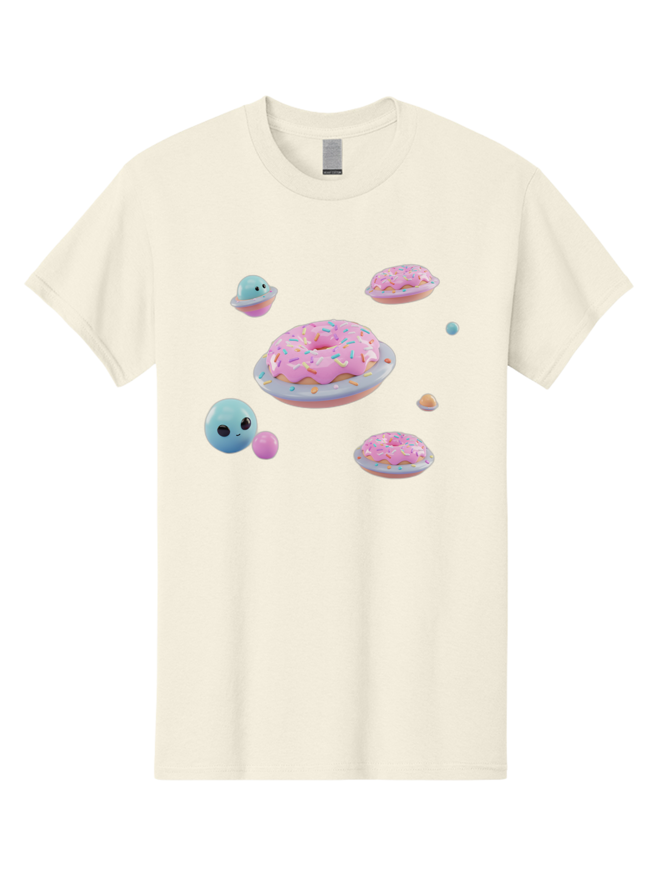 Donuts-And-Space-Creatures Men'S Graphic Tee, 100% Cotton, Comfortable Casual Summer Wear, Machine Washable, Colorful Donuts, Pink Frosting, Rainbow Sprinkles, Cute Slimes, Pastel Colors, Whimsical Design, Playful Treat, Sweet Delight, Bab877