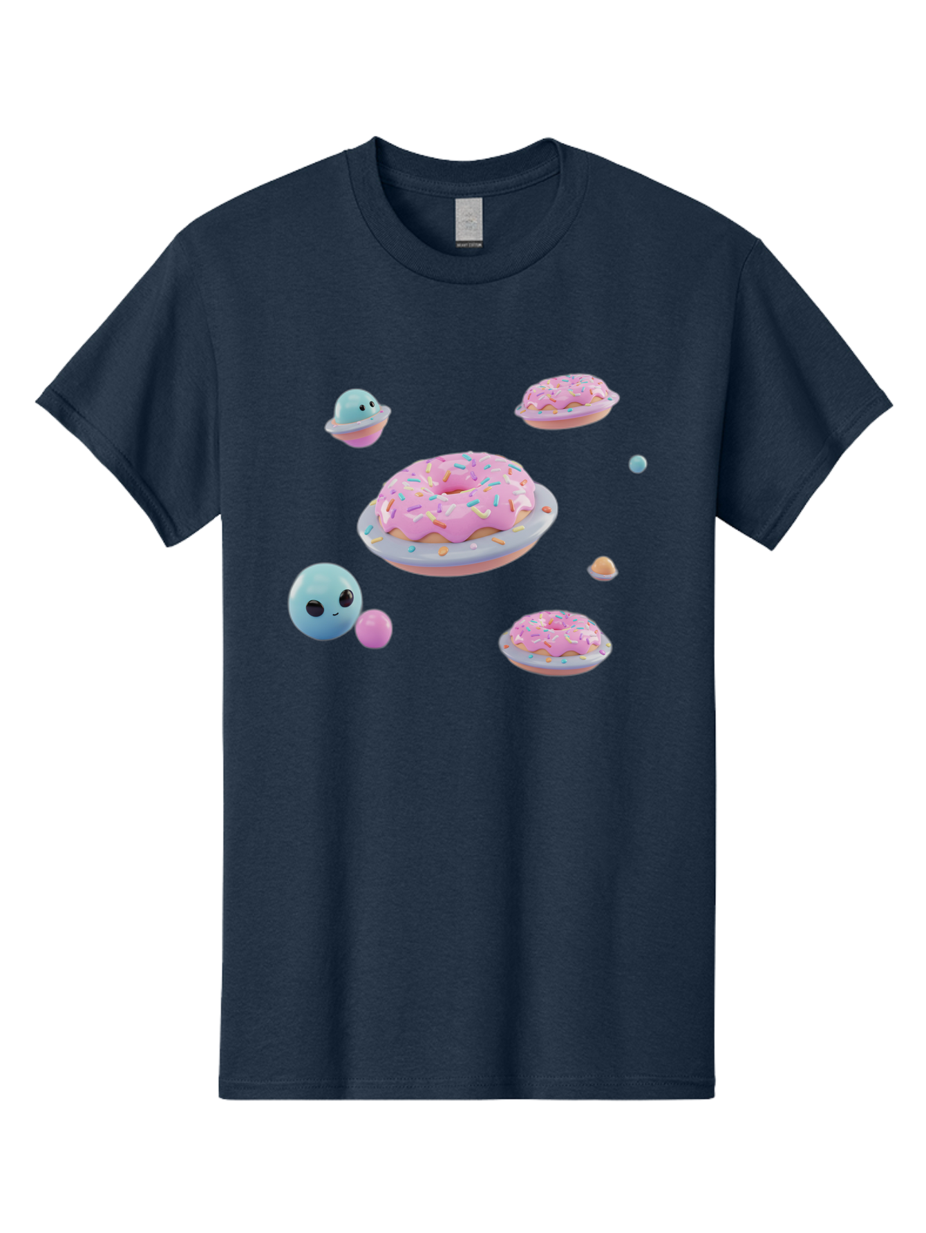 Donuts-And-Space-Creatures Men'S Graphic Tee, 100% Cotton, Comfortable Casual Summer Wear, Machine Washable, Colorful Donuts, Pink Frosting, Rainbow Sprinkles, Cute Slimes, Pastel Colors, Whimsical Design, Playful Treat, Sweet Delight, Bab877