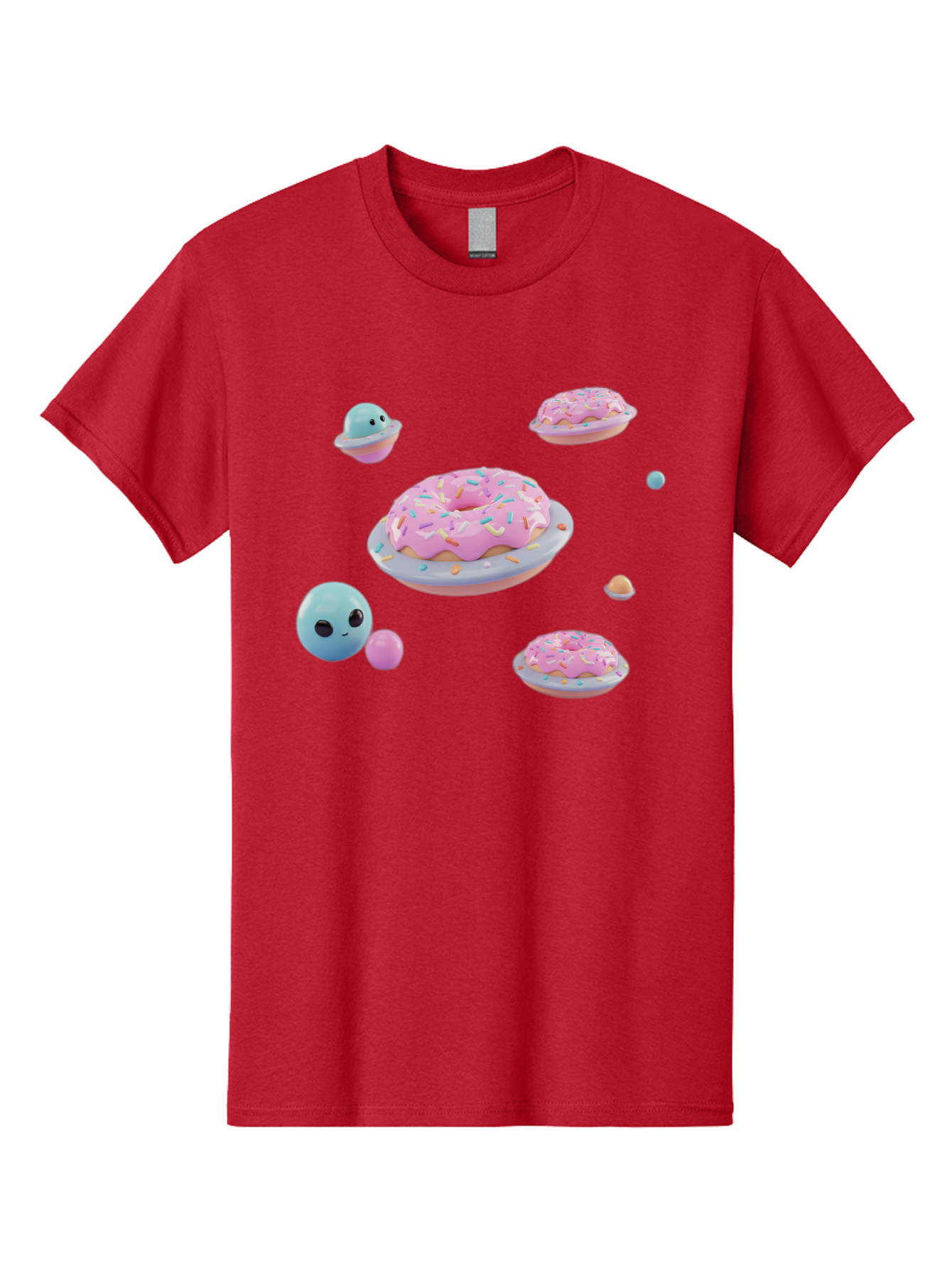 Donuts-And-Space-Creatures Men'S Graphic Tee, 100% Cotton, Comfortable Casual Summer Wear, Machine Washable, Colorful Donuts, Pink Frosting, Rainbow Sprinkles, Cute Slimes, Pastel Colors, Whimsical Design, Playful Treat, Sweet Delight, Bab877