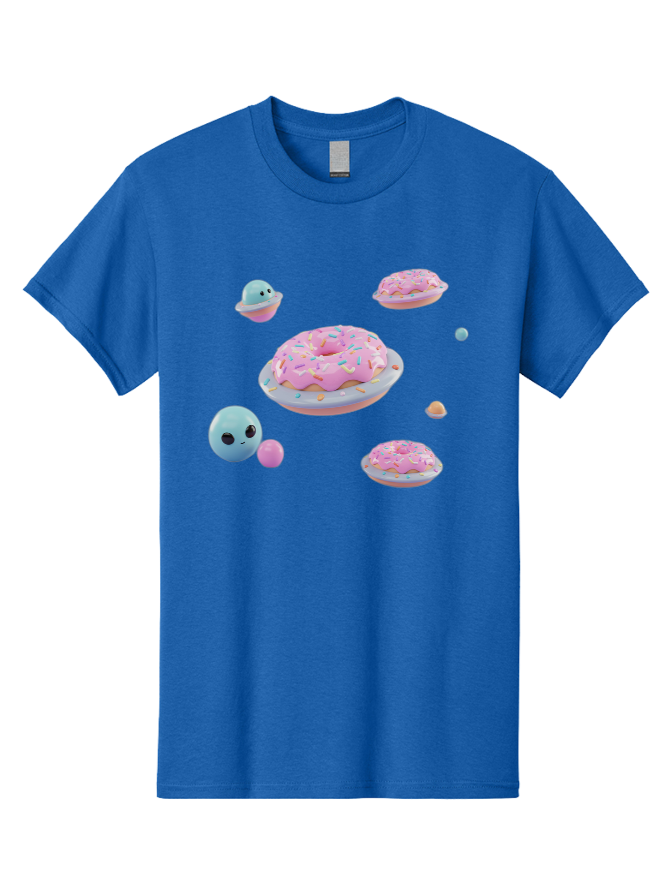 Donuts-And-Space-Creatures Men'S Graphic Tee, 100% Cotton, Comfortable Casual Summer Wear, Machine Washable, Colorful Donuts, Pink Frosting, Rainbow Sprinkles, Cute Slimes, Pastel Colors, Whimsical Design, Playful Treat, Sweet Delight, Bab877