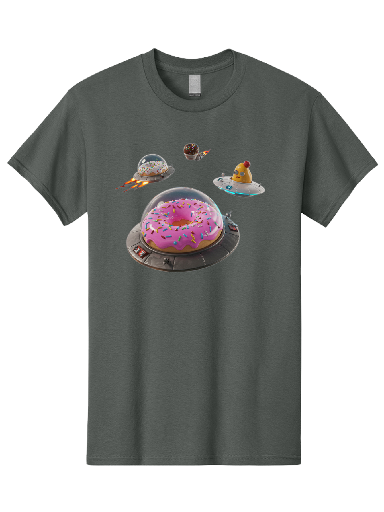 Donuts-In-Ufos Men'S Graphic Tee, 100% Cotton, Comfortable Casual Summer Wear, Machine Washable, Donuts In Ufos, Pink Frosted Donut, Sprinkles, Cupcakes, Ufos, Flying Saucers, Desserts, Sweet Treats, Futuristic, Colorful, Whimsical, Bab878