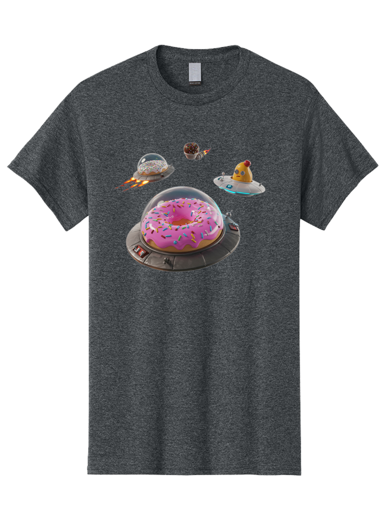 Donuts-In-Ufos Men'S Graphic Tee, 100% Cotton, Comfortable Casual Summer Wear, Machine Washable, Donuts In Ufos, Pink Frosted Donut, Sprinkles, Cupcakes, Ufos, Flying Saucers, Desserts, Sweet Treats, Futuristic, Colorful, Whimsical, Bab878