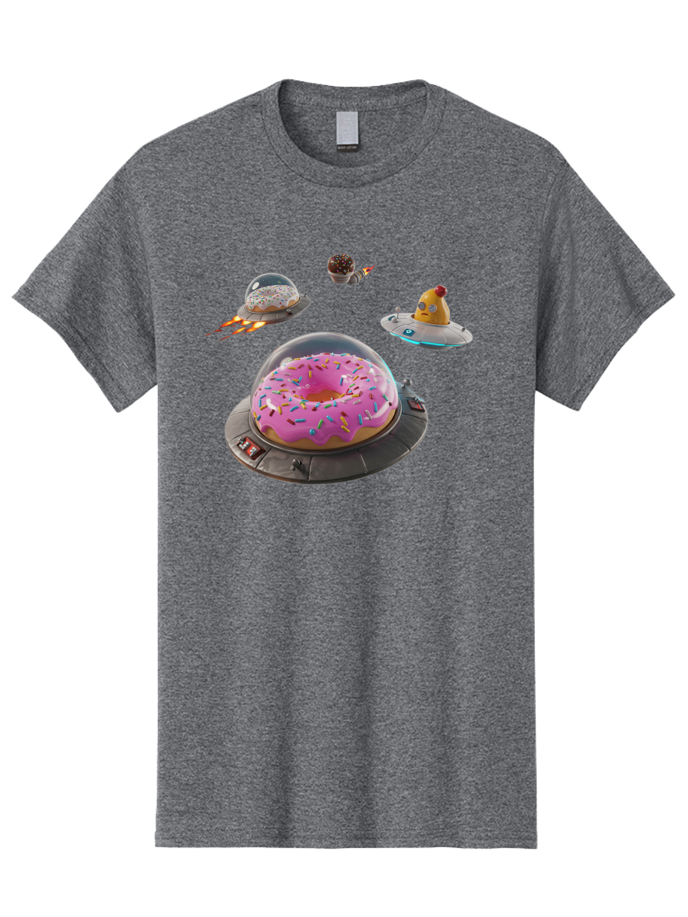 Donuts-In-Ufos Men'S Graphic Tee, 100% Cotton, Comfortable Casual Summer Wear, Machine Washable, Donuts In Ufos, Pink Frosted Donut, Sprinkles, Cupcakes, Ufos, Flying Saucers, Desserts, Sweet Treats, Futuristic, Colorful, Whimsical, Bab878
