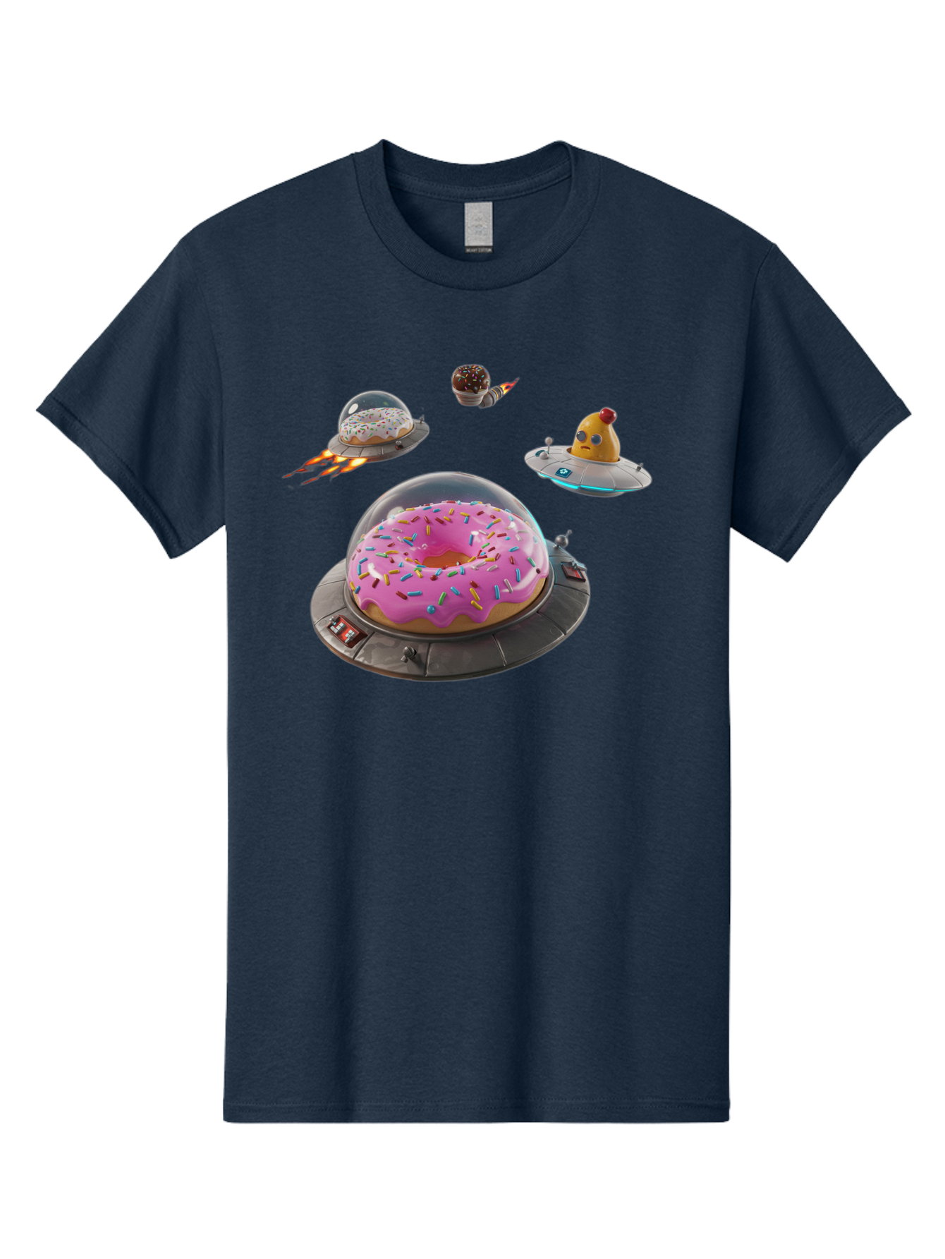 Donuts-In-Ufos Men'S Graphic Tee, 100% Cotton, Comfortable Casual Summer Wear, Machine Washable, Donuts In Ufos, Pink Frosted Donut, Sprinkles, Cupcakes, Ufos, Flying Saucers, Desserts, Sweet Treats, Futuristic, Colorful, Whimsical, Bab878