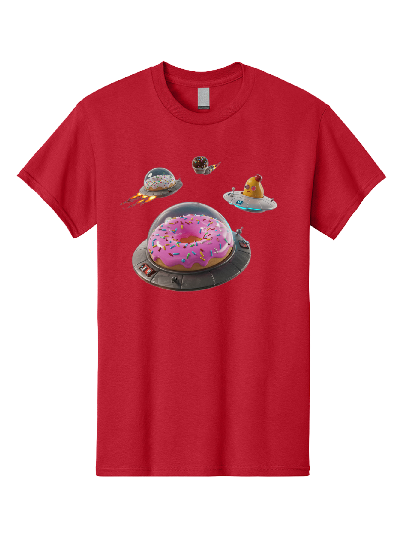 Donuts-In-Ufos Men'S Graphic Tee, 100% Cotton, Comfortable Casual Summer Wear, Machine Washable, Donuts In Ufos, Pink Frosted Donut, Sprinkles, Cupcakes, Ufos, Flying Saucers, Desserts, Sweet Treats, Futuristic, Colorful, Whimsical, Bab878