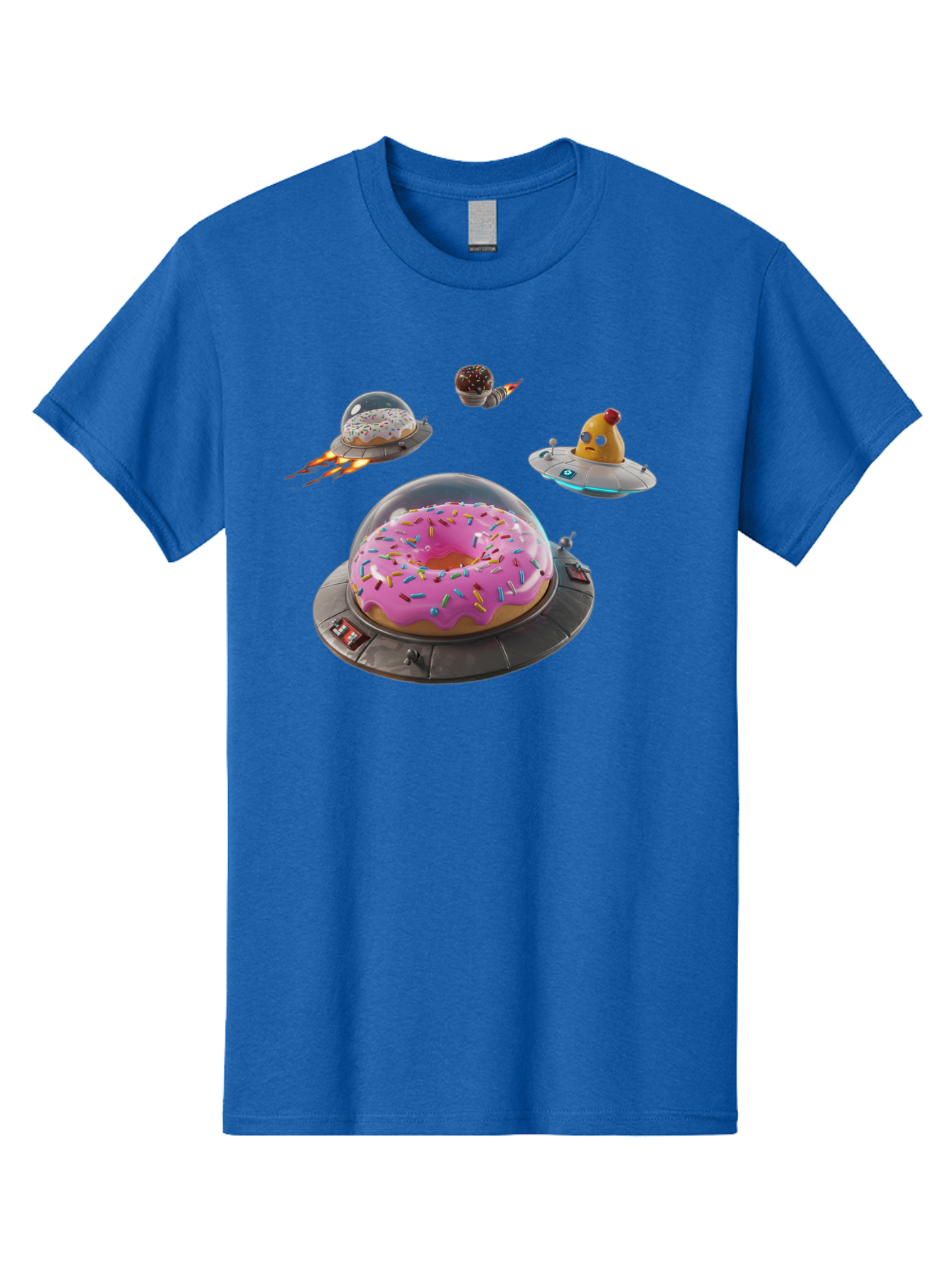 Donuts-In-Ufos Men'S Graphic Tee, 100% Cotton, Comfortable Casual Summer Wear, Machine Washable, Donuts In Ufos, Pink Frosted Donut, Sprinkles, Cupcakes, Ufos, Flying Saucers, Desserts, Sweet Treats, Futuristic, Colorful, Whimsical, Bab878