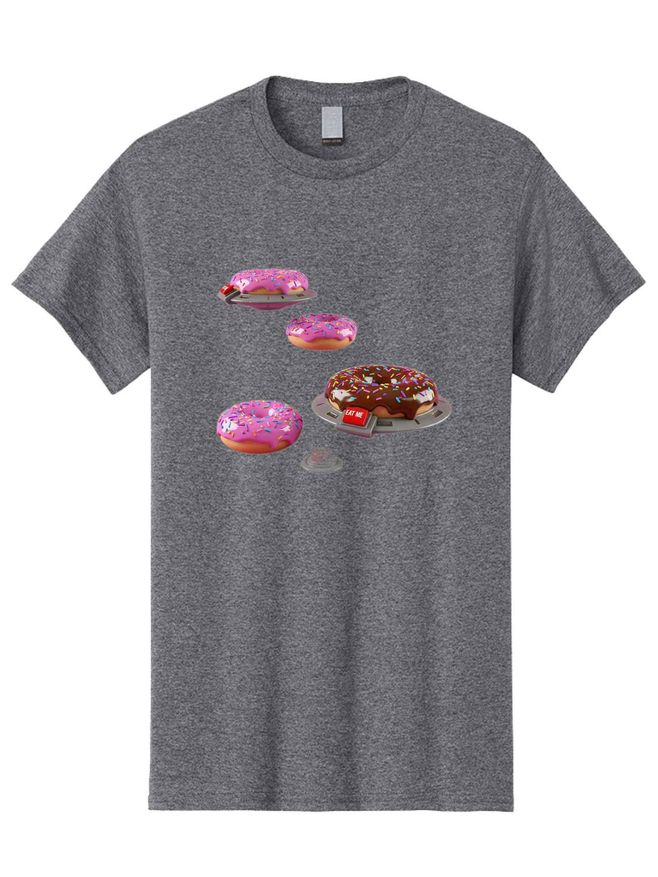 Donuts-On-Ufos Men'S Graphic Tee, 100% Cotton, Comfortable Casual Summer Wear, Machine Washable, Pink Frosted Donuts, Chocolate Frosted Donut, Sprinkles, Ufos, Eat Me Sign, Flying Donuts, Futuristic Dessert, 3D Rendering Bab879