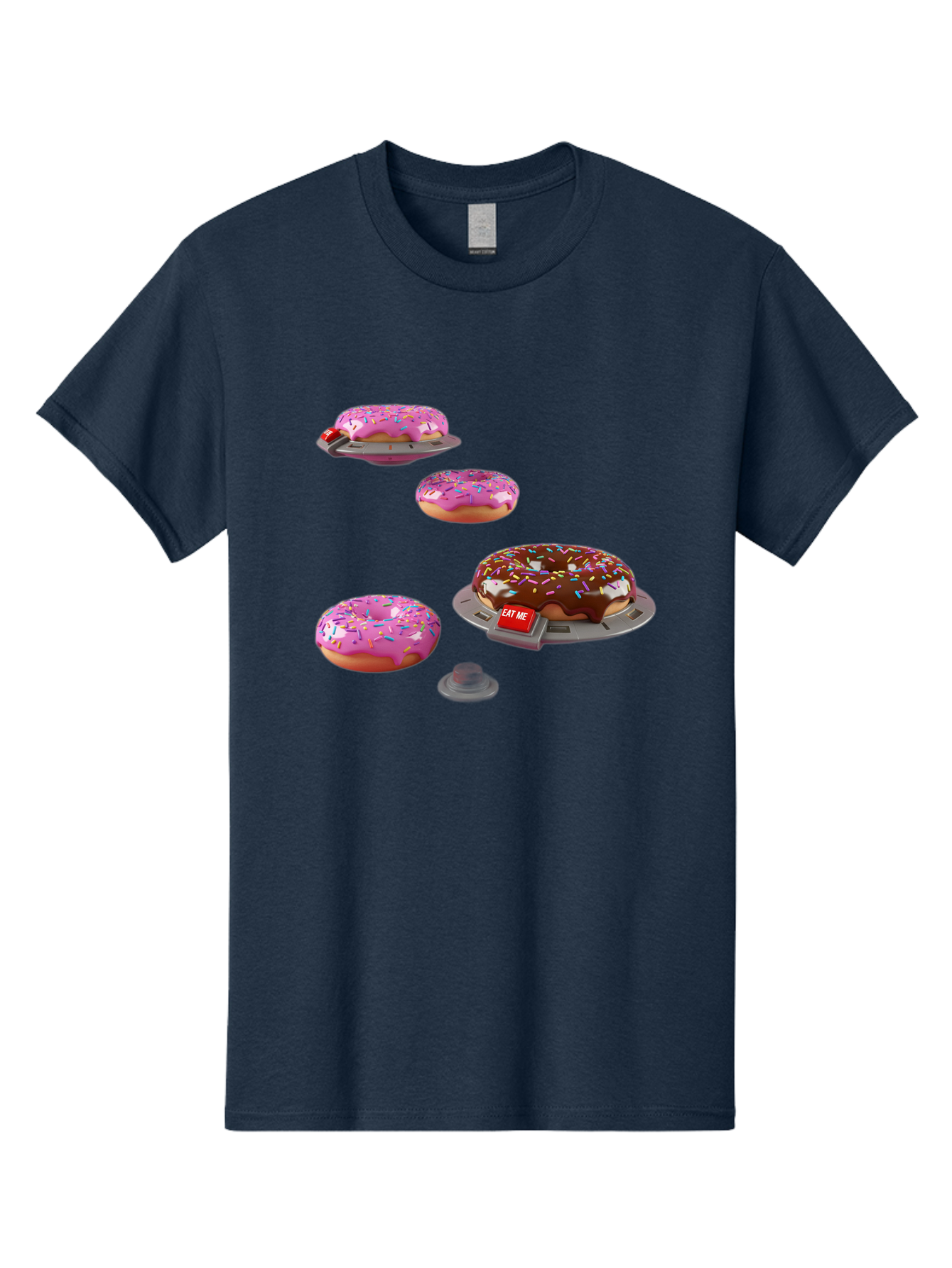 Donuts-On-Ufos Men'S Graphic Tee, 100% Cotton, Comfortable Casual Summer Wear, Machine Washable, Pink Frosted Donuts, Chocolate Frosted Donut, Sprinkles, Ufos, Eat Me Sign, Flying Donuts, Futuristic Dessert, 3D Rendering Bab879