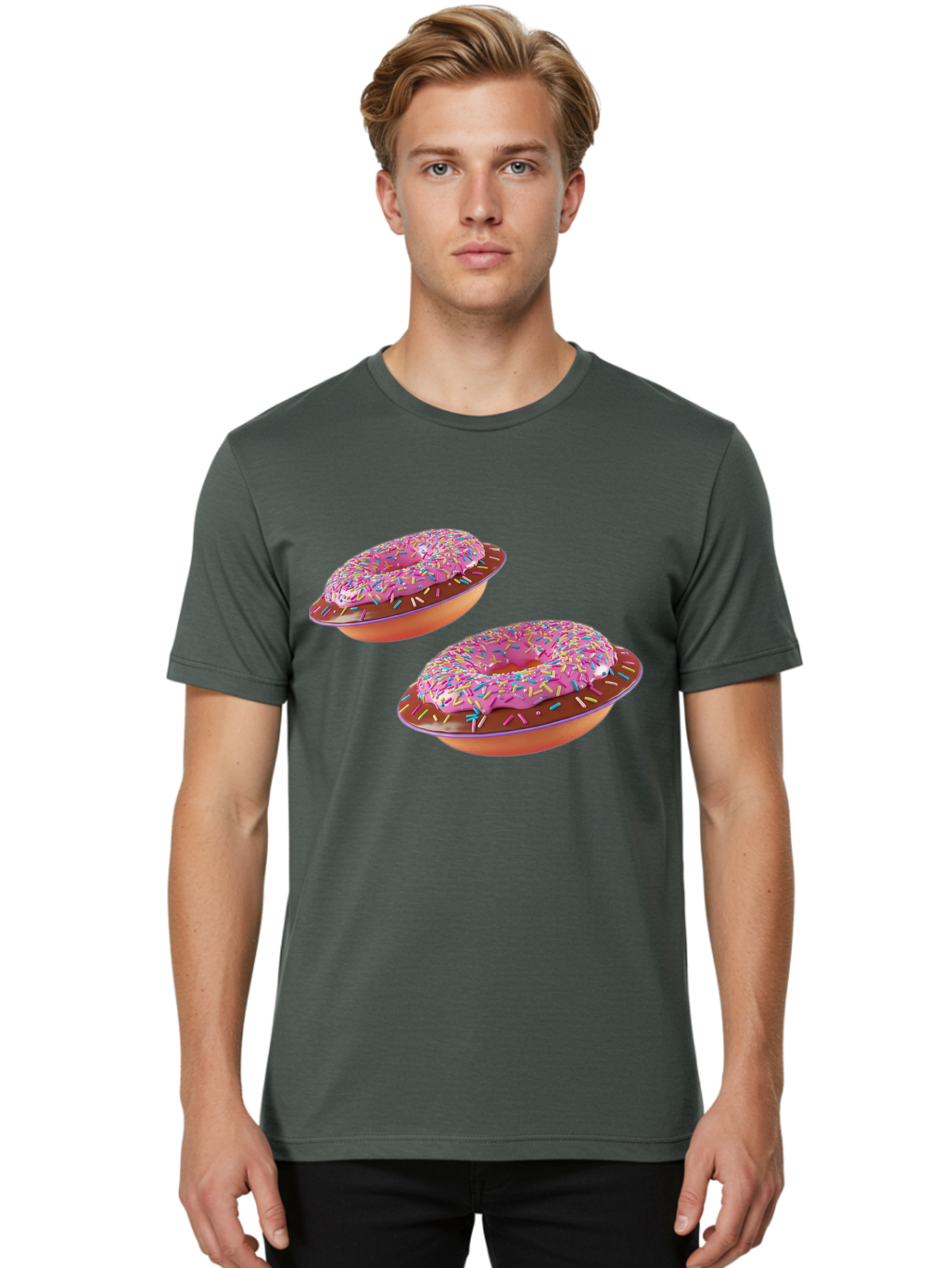 Donuts Men'S Graphic Tee, 100% Cotton, Comfortable Casual Summer Wear, Machine Washable, Donuts With Pink Frosting, Rainbow Sprinkles, Sweet Treats, Baked Goods, Colorful Desserts, Tasty Pastries, Indulgent Snacks Bab882